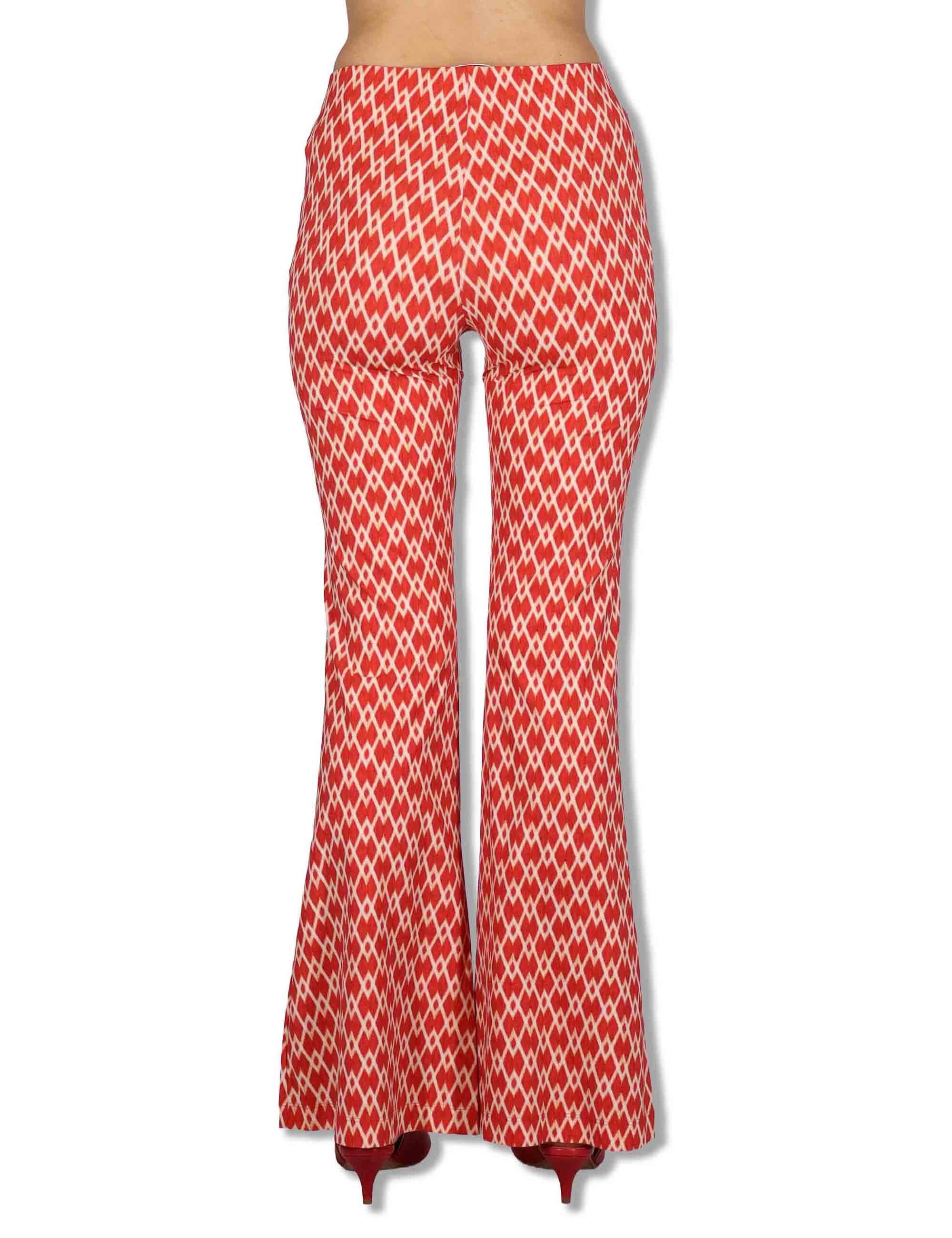 Pantaloni donna Diamond Glow in tessuto stampato rosso e beige a fantasia JH719570674 B3038 Maliparmi 