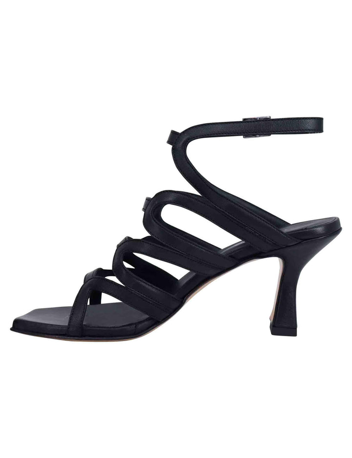 Sandali slingback donna in pelle nera con tacco alto e punta quadra T1025 001 Tattoo 