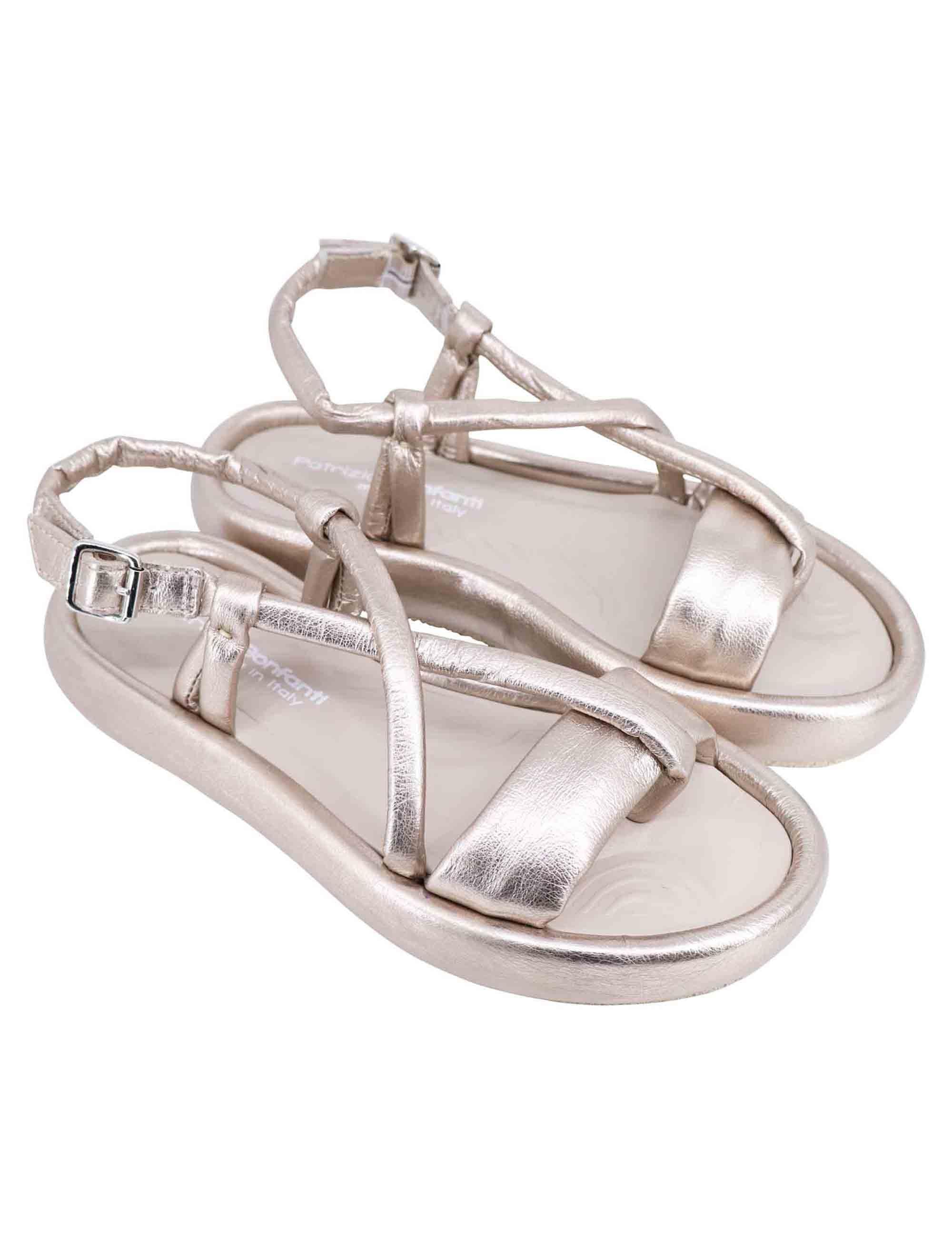 Sandali infradito slingback donna in pelle platino con zeppa bassa BASU 015 Patrizia Bonfanti 