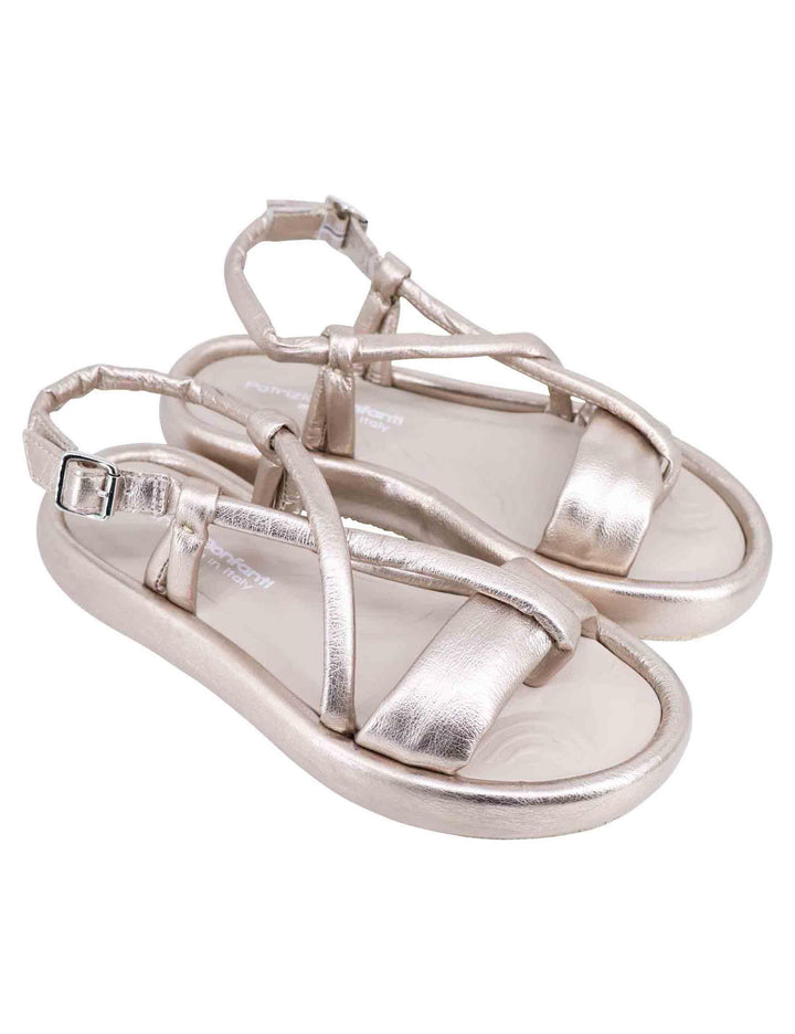 Sandali infradito slingback donna in pelle platino con zeppa bassa BASU 015 Patrizia Bonfanti 