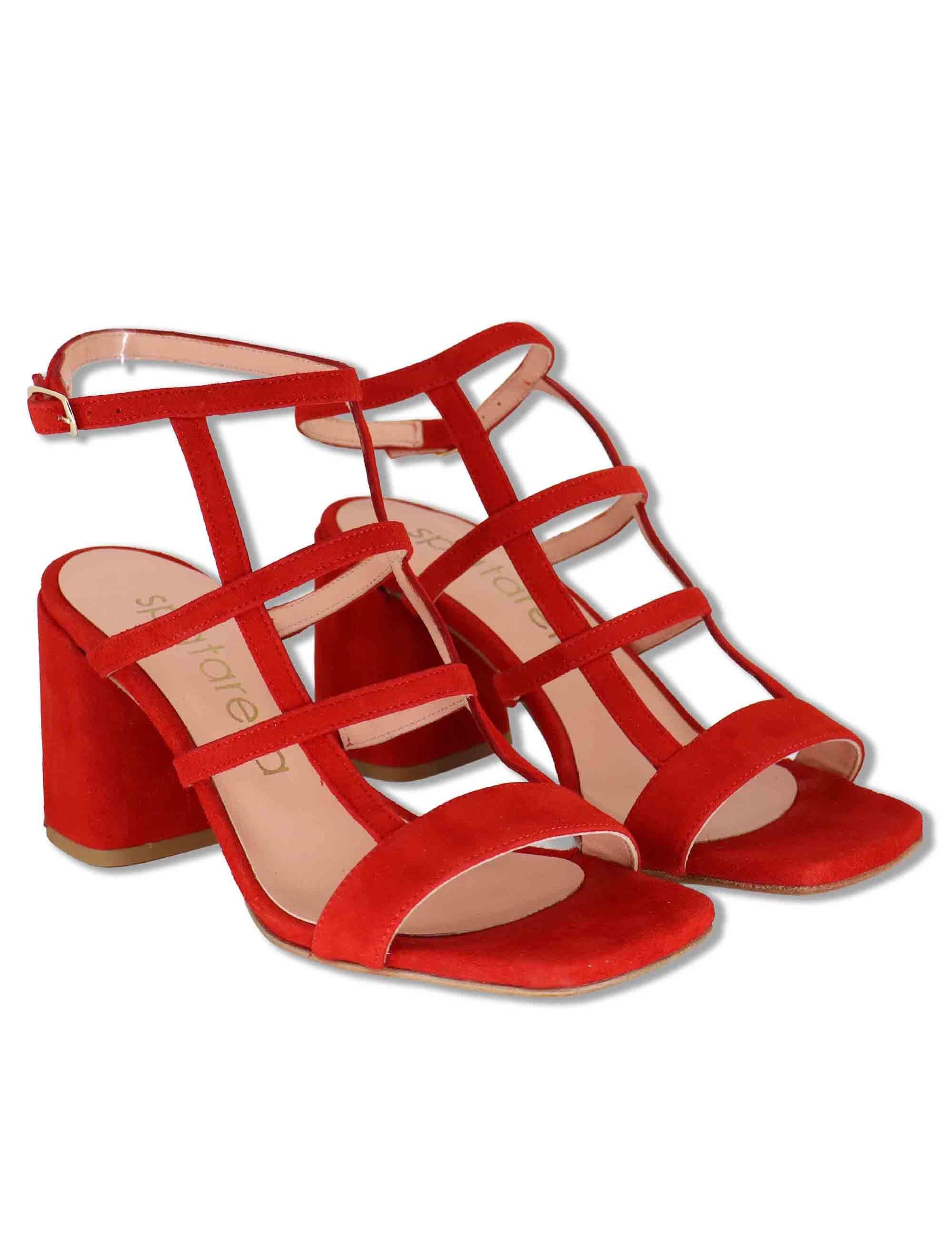 Sandali donna in camoscio rosso con tacco alto e cinturino alla caviglia SP2523 088 Spatarella 