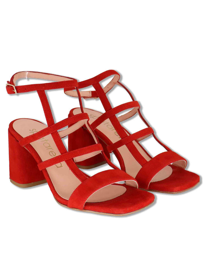 Sandali donna in camoscio rosso con tacco alto e cinturino alla caviglia SP2523 088 Spatarella 