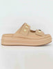 Women's beige leather sandals with studs and low wedge Women BL4704X 017G