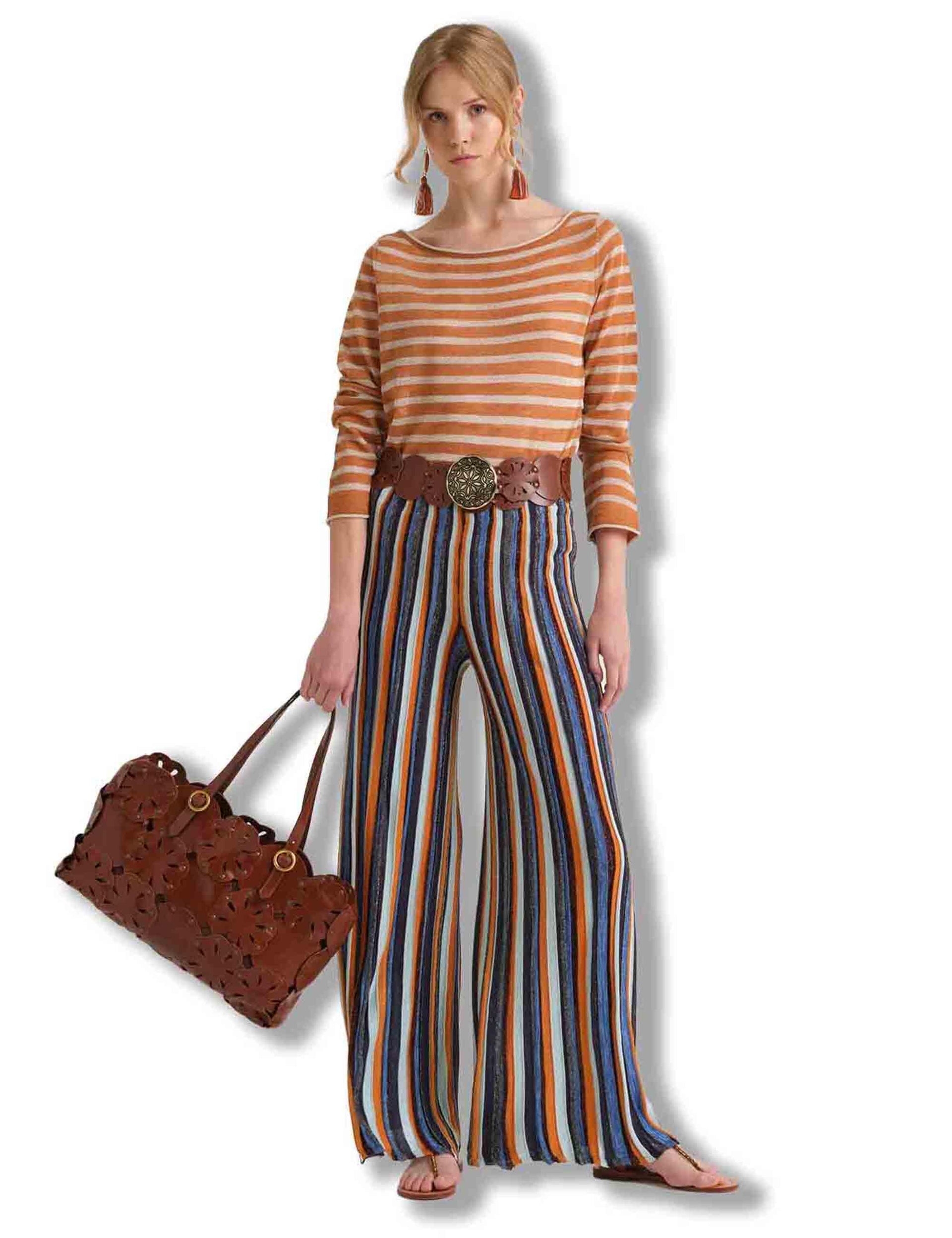 Pantaloni donna Flexage Stripes in tessuto azzurro con gamba larga JH807178211 81B99 Maliparmi 