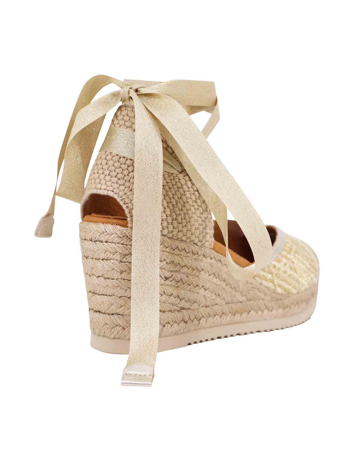 Sandali espadrillas donna in tessuto oro e platino con zeppa in corda CAREI YU GOLDPLATI Unisa 