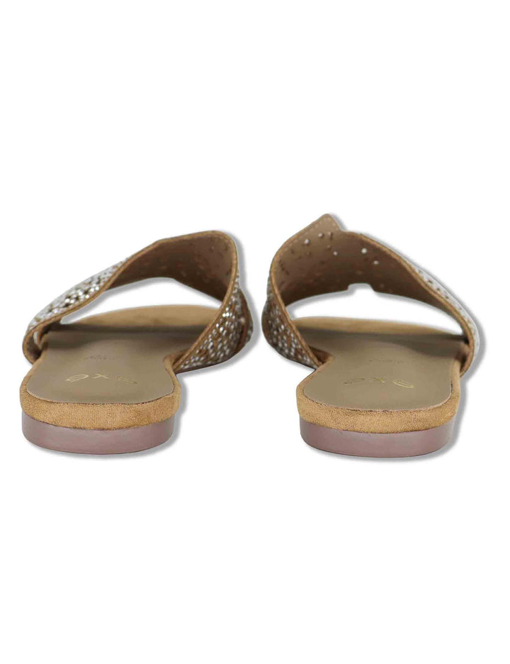 Sandali scalzati donna in tessuto beige con borchie oro 2133-2532 232 Exe 