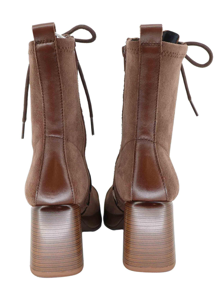 Stivaletti donna in pelle e tessuto marrone con tacco alto HI254231 C005 Hispanitas 