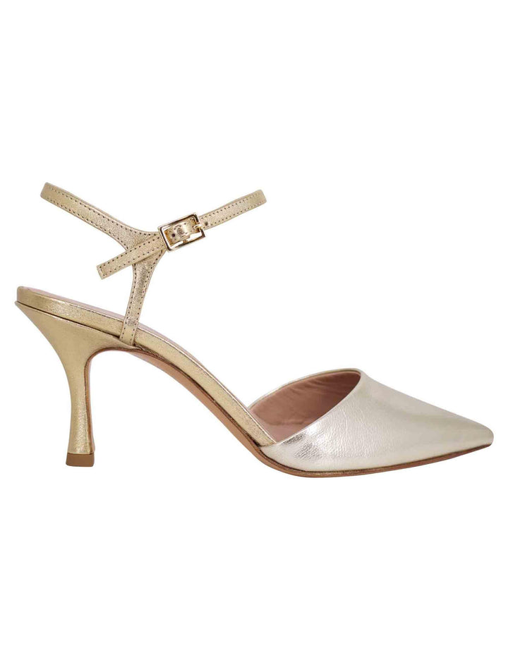 Sandali donna in pelle laminata argento e platino con tacco alto e cinturino alla caviglia SP286 607 Spatarella 