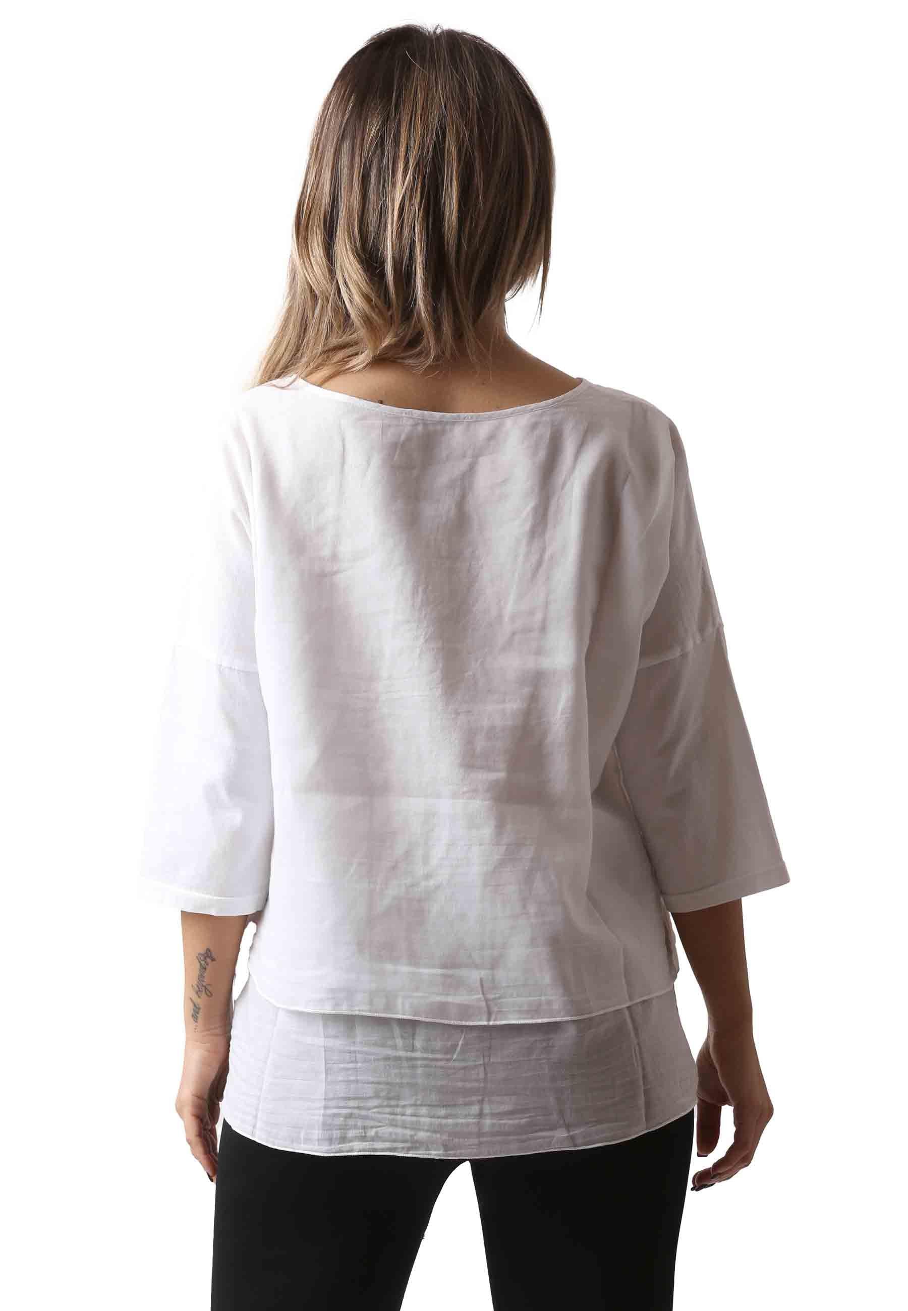 Camicia donna Cala in cotone bianco manica tre quarti CALA 100 TreBarraBi 