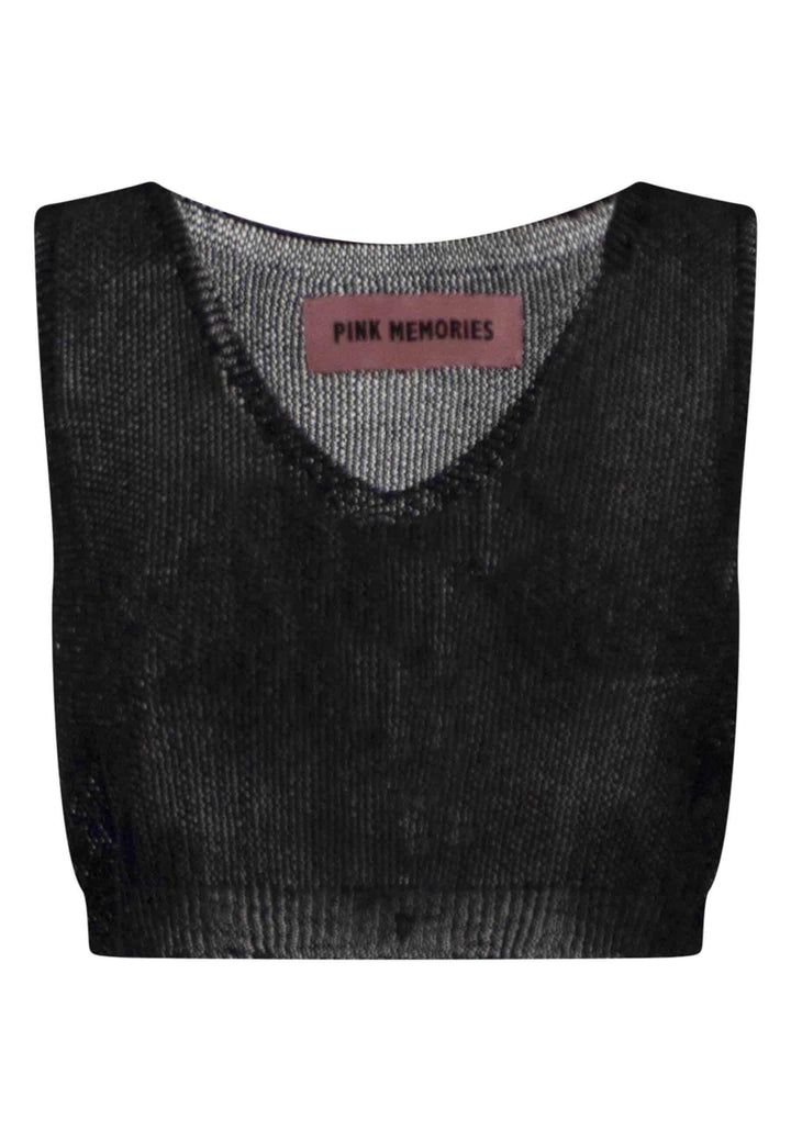 Top donna corto in lurex nero scollo a V 11435 02 Pink Memories 