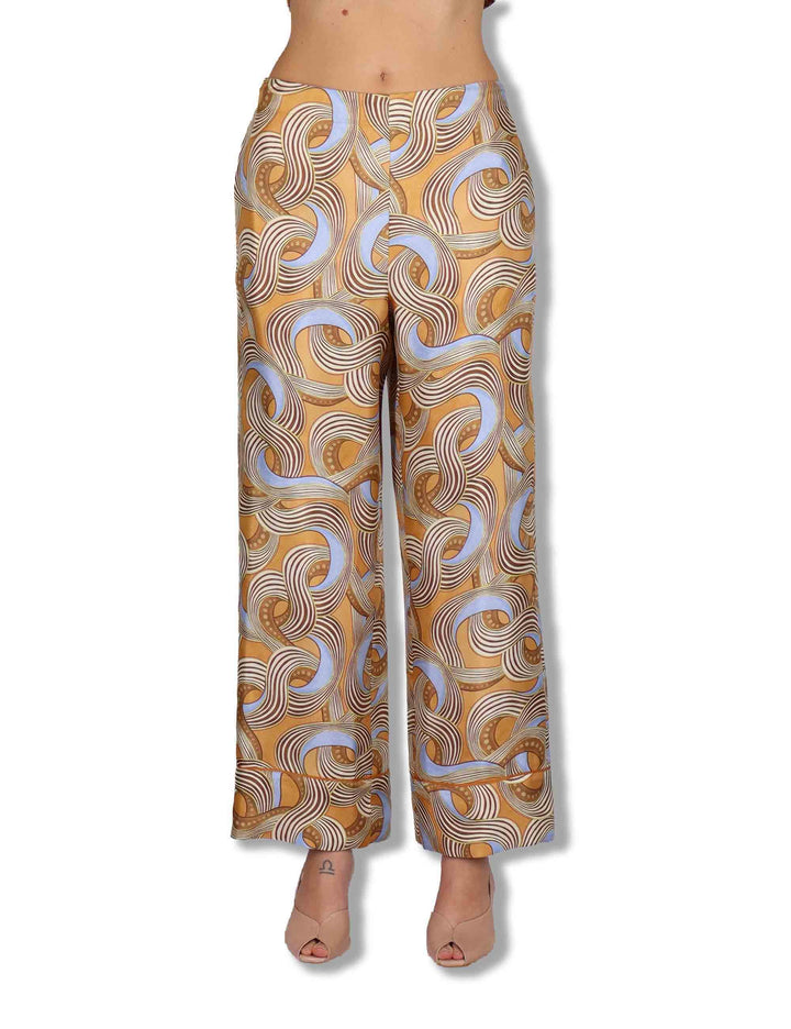 Pantaloni donna Collection Print in seta azzurra a fantasia JH807631027 A4164 Maliparmi 