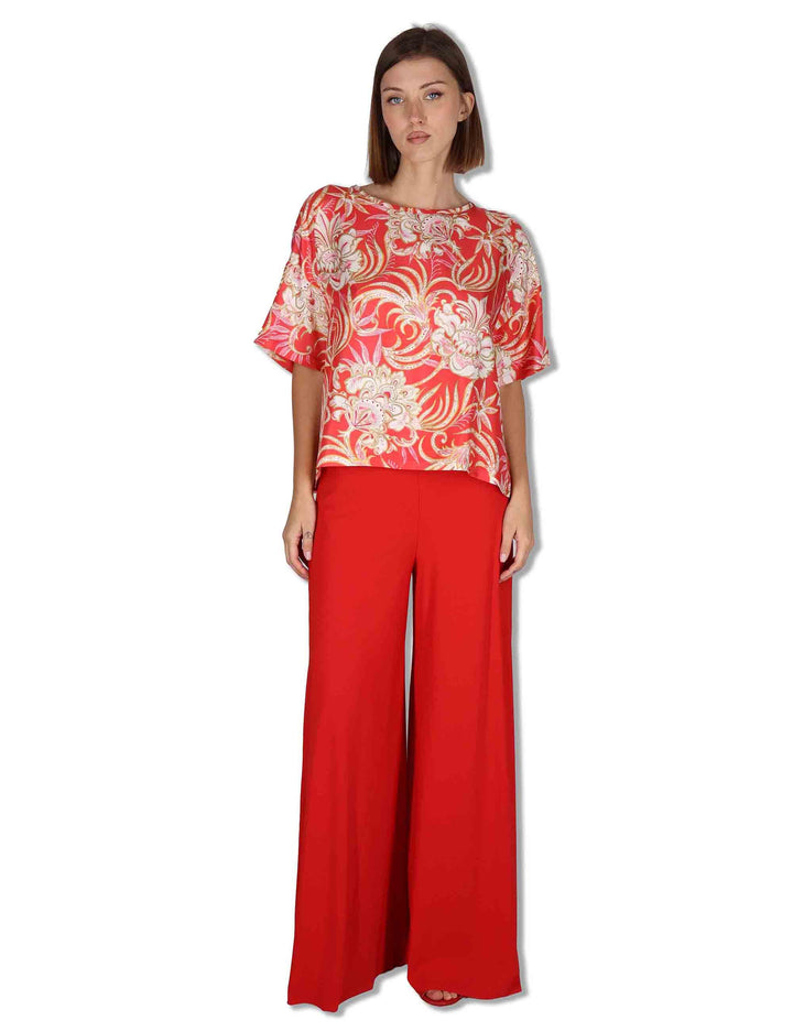 Camicie donna Collection Print in seta rossa a fantasia con maniche a 3/4 JM559031027 B3040 Maliparmi 