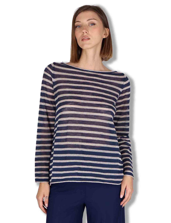 Maglie donna Summer Linen in misto lino blu e naturale a strisce JQ509178148 80B11 Maliparmi 