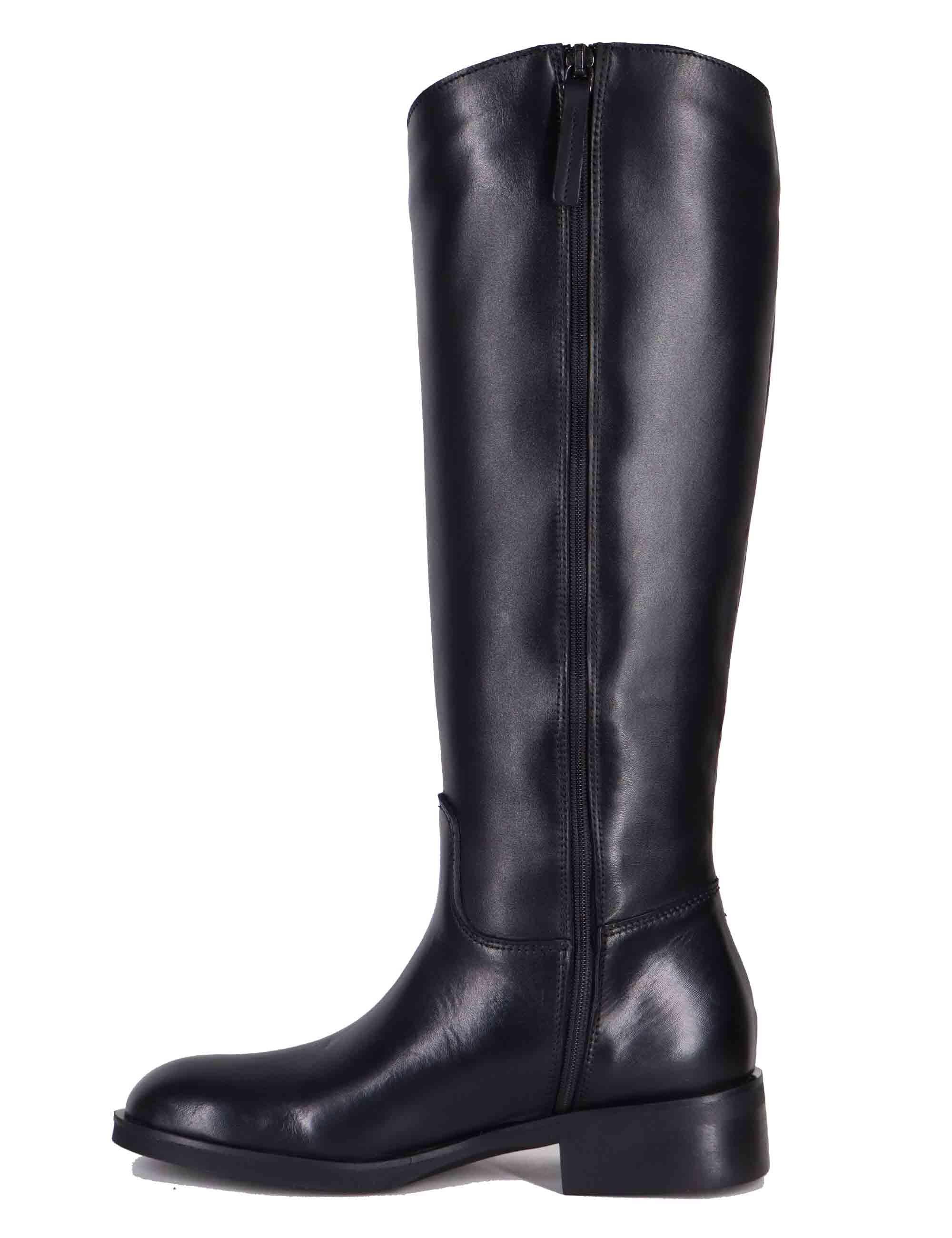 Stivali donna in pelle nera tacco basso con accessorio SPSTPR6045 001 Spatarella 