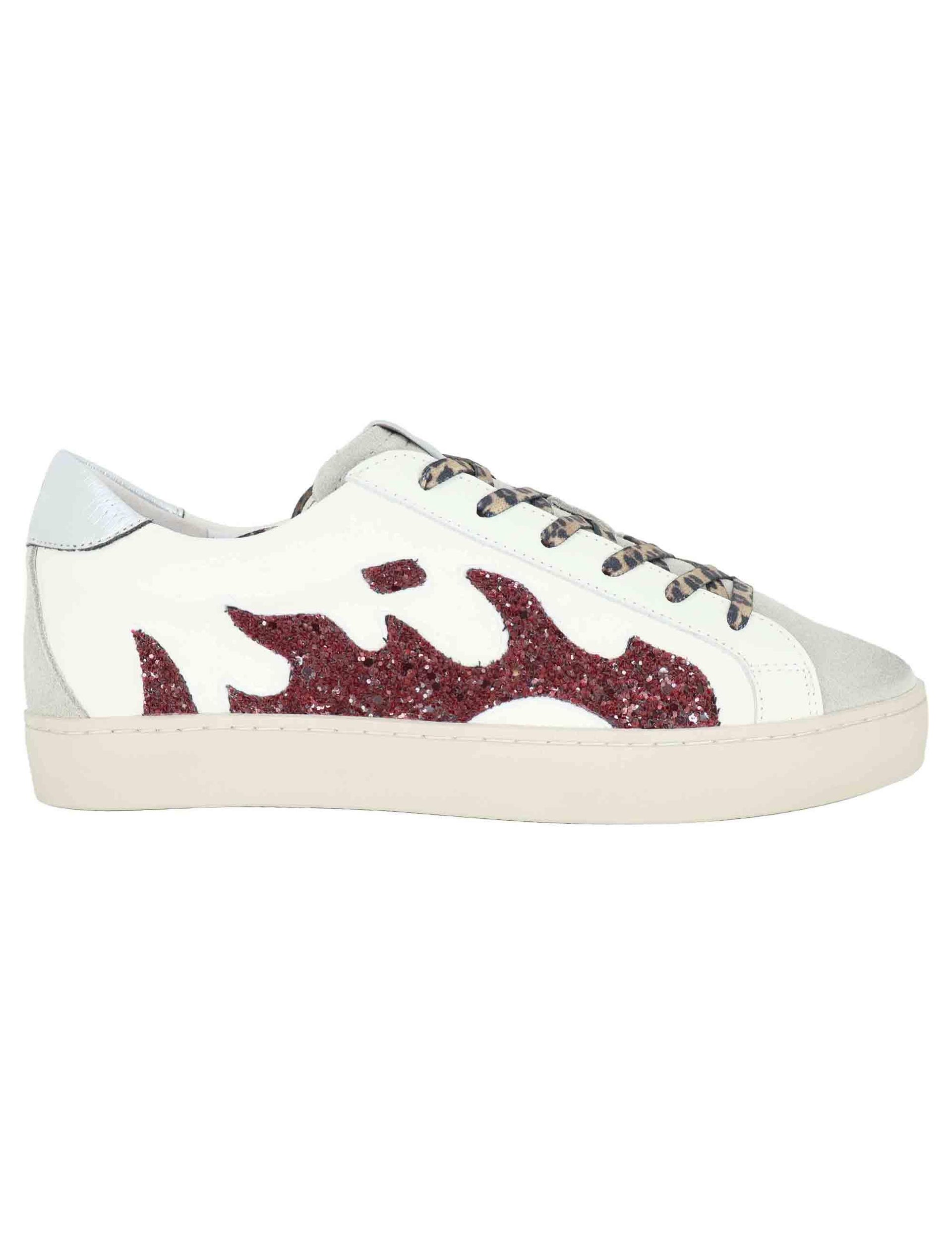 Sneakers donna in pelle bianca con logo glitter D0011S10 02 Gamin 