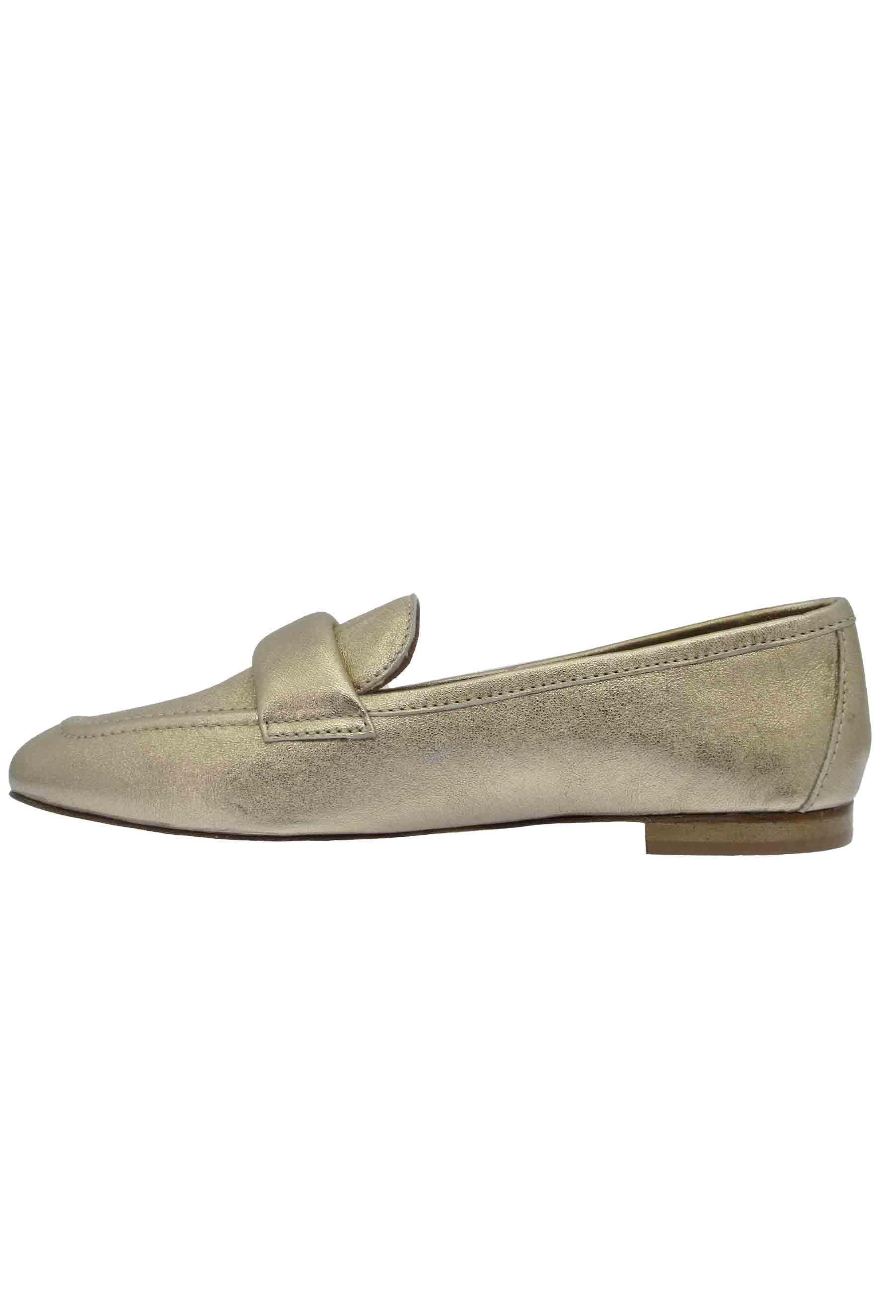 Mocassini donna in pelle laminata oro tacco basso Z406 301 Spatarella 