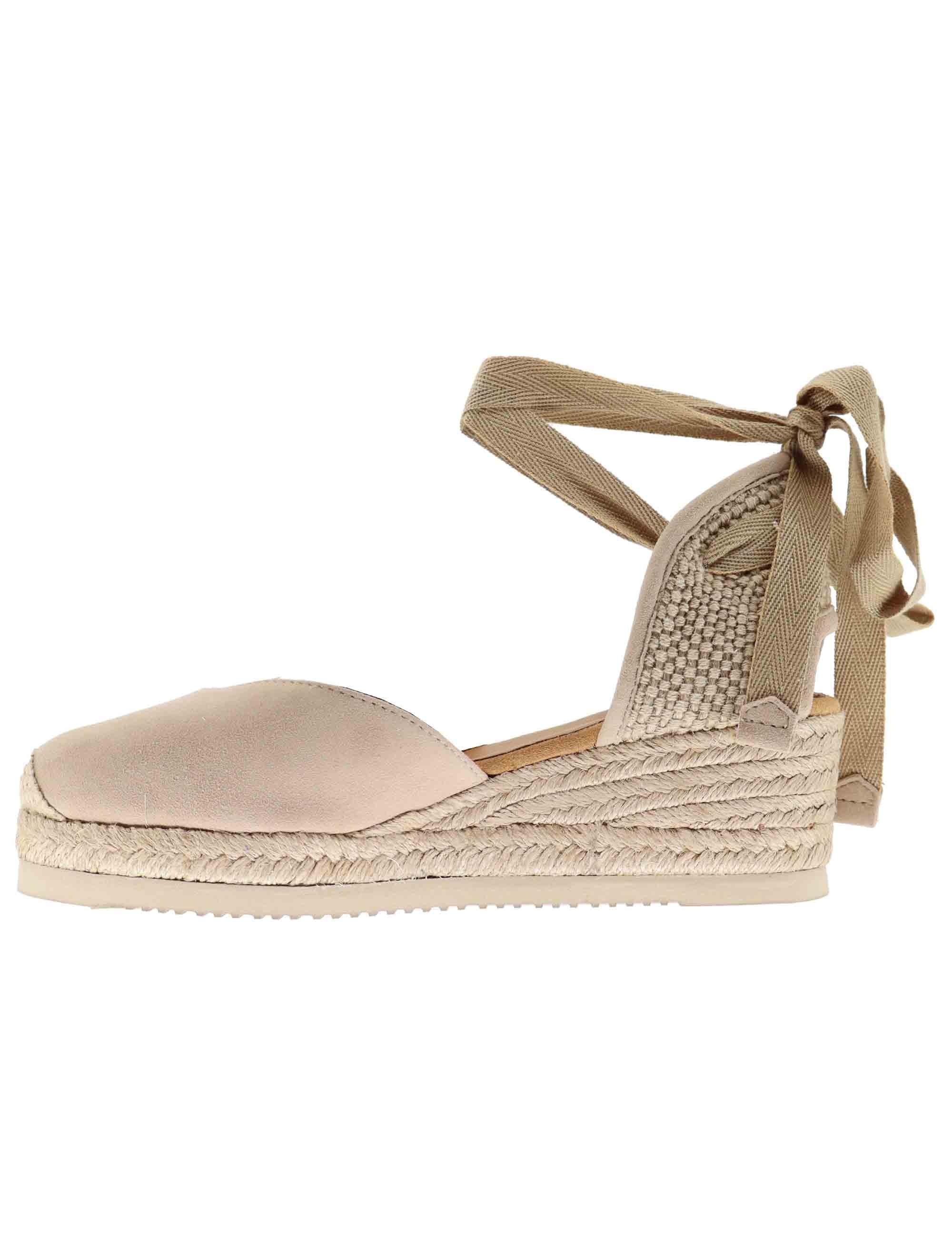 Sandali espadrillas donna in camoscio nude con zeppa bassa CARLYS KS_SKIN Unisa 
