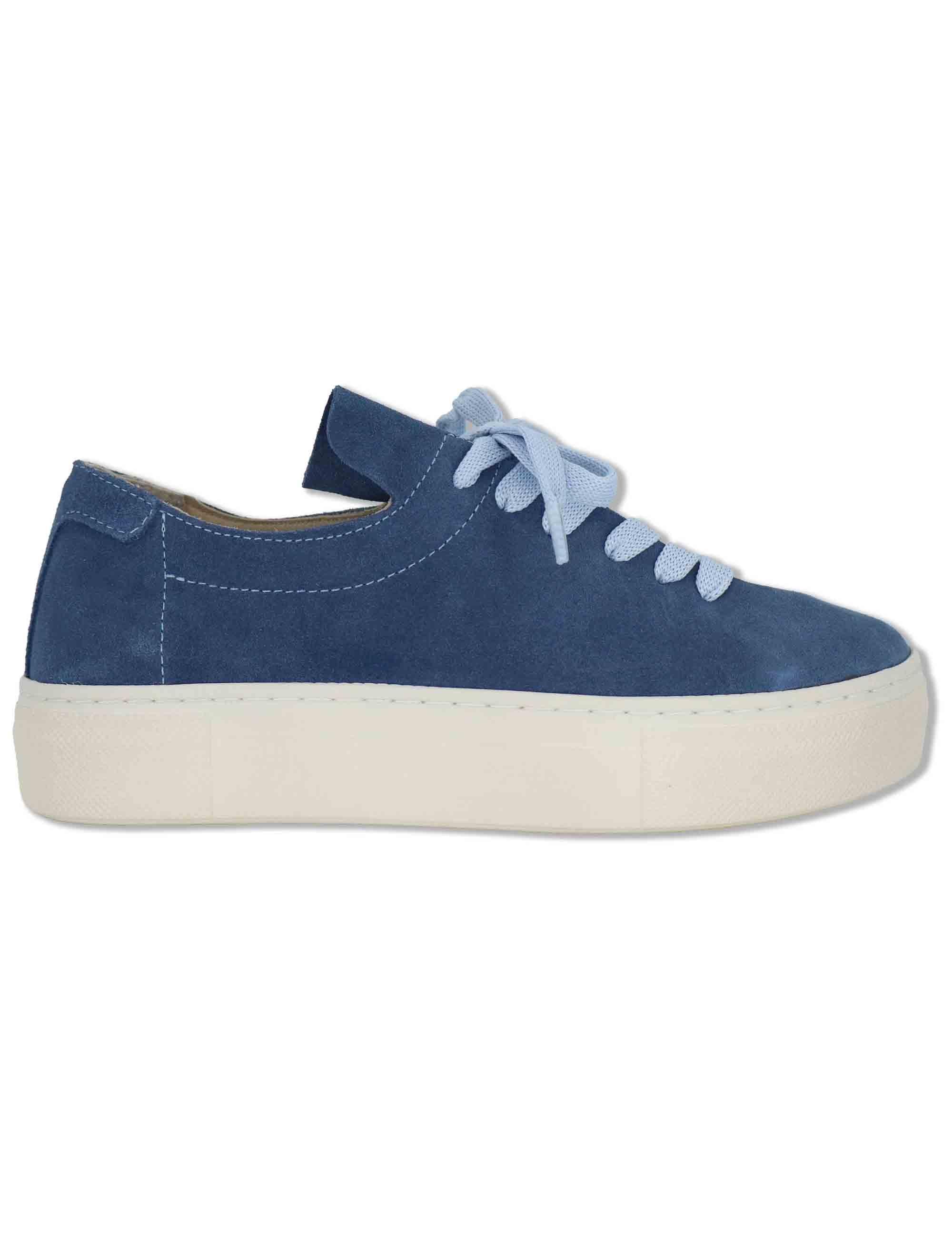 Sneakers donna in camoscio blu con linguetta arricciata e laccio in tulle SP60030 009 Spatarella 