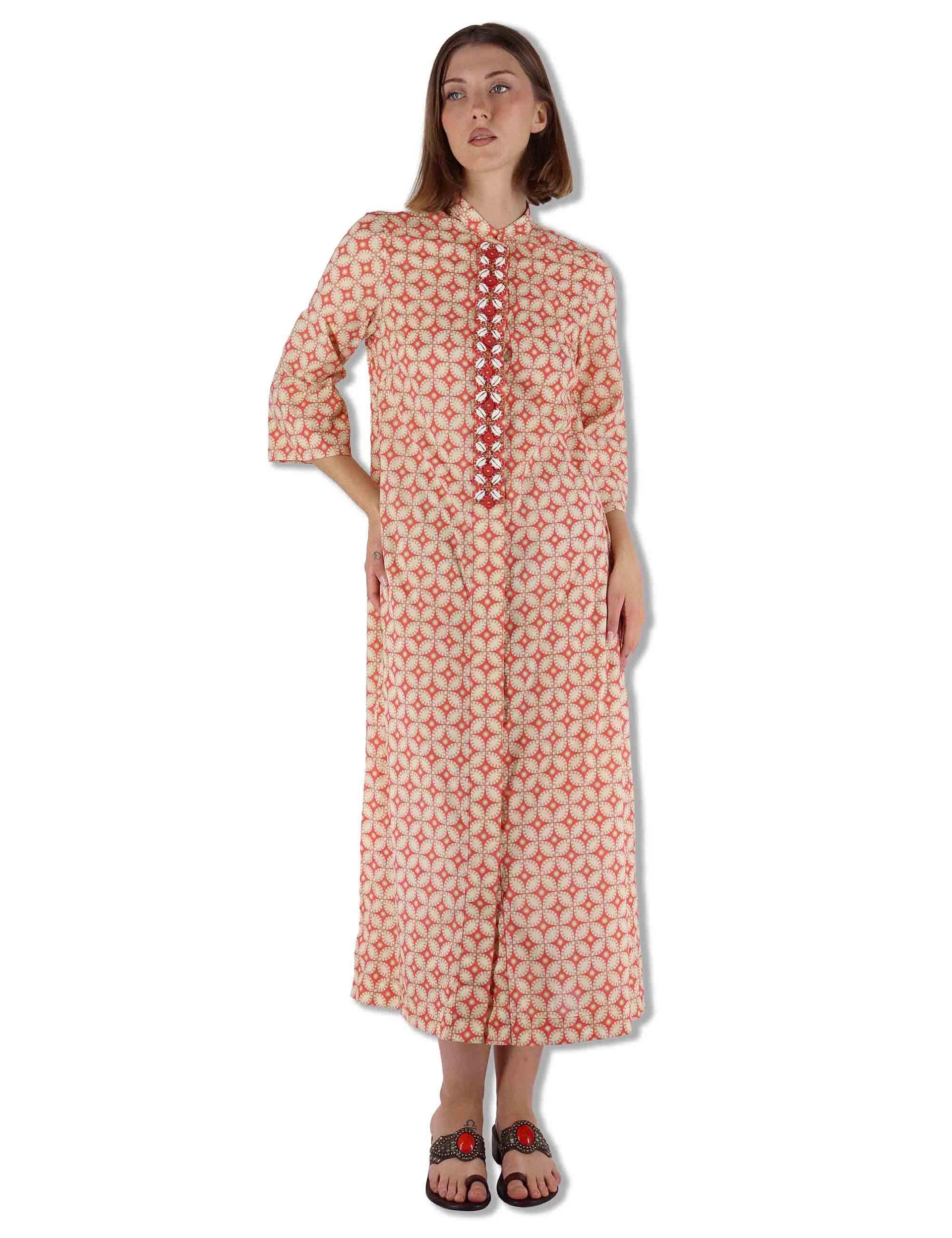 Abiti lunghi donna Floral Spin in cotone arancione fantasia e maniche lunghe JF669915215 B3111 Maliparmi 