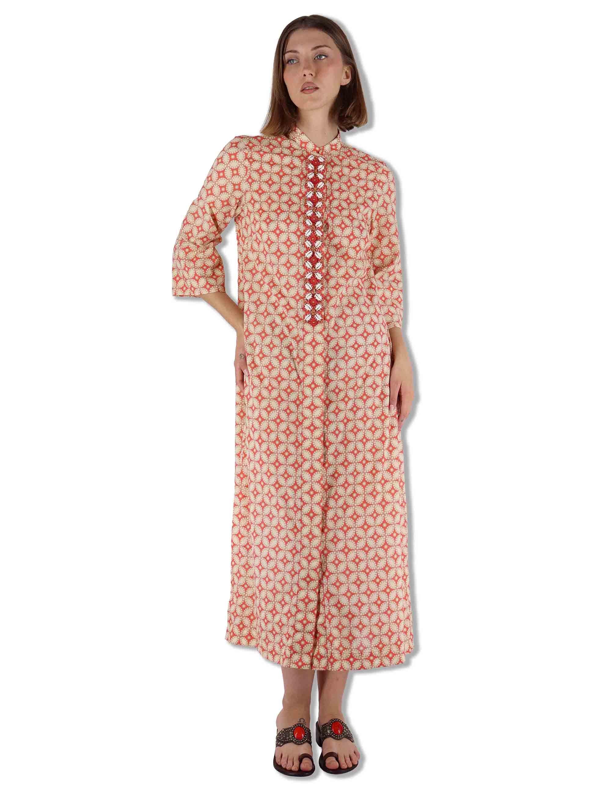 Abiti lunghi donna Floral Spin in cotone arancione fantasia e maniche lunghe JF669915215 B3111 Maliparmi 