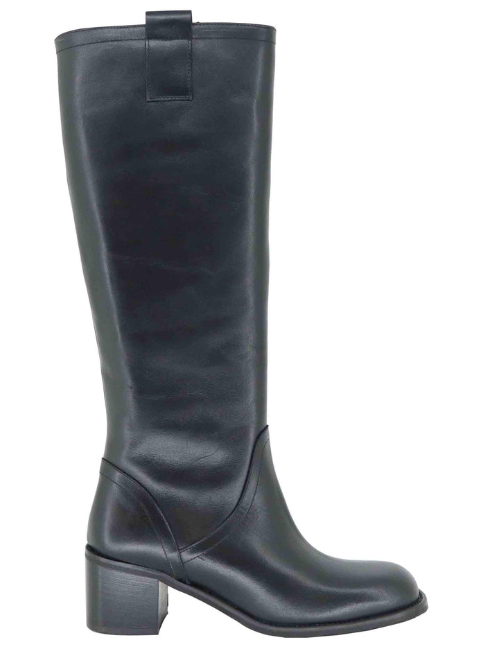 Stivali donna a tubo in pelle nera con tacco medio D306 001 Les Venues 