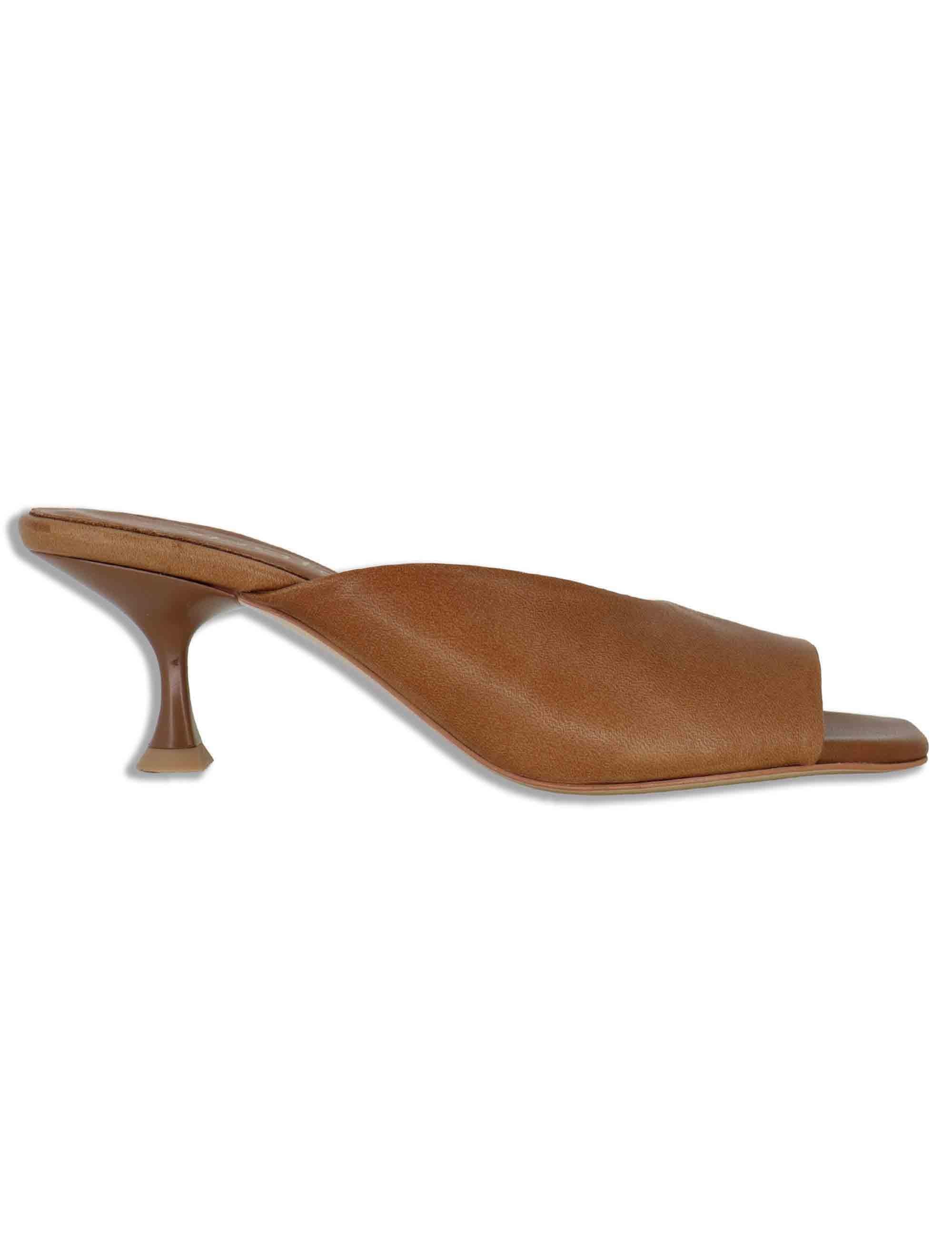 Sandali donna scalzati in pelle cuoio tacco alto senza cinturini SP261405 014 Spatarella 