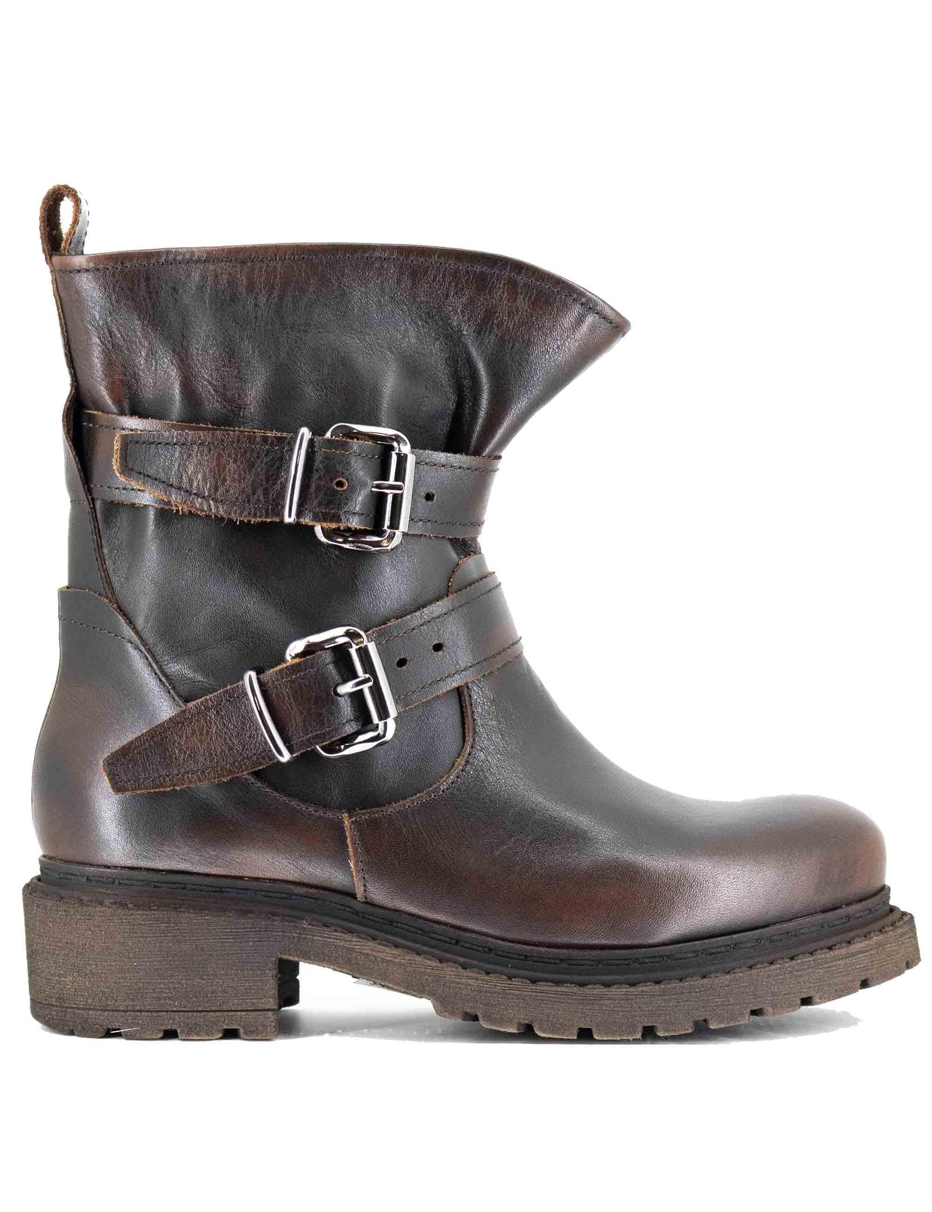 Stivaletti donna in pelle marrone con doppi conturini e fibbie SPMA2138 014 Spatarella 
