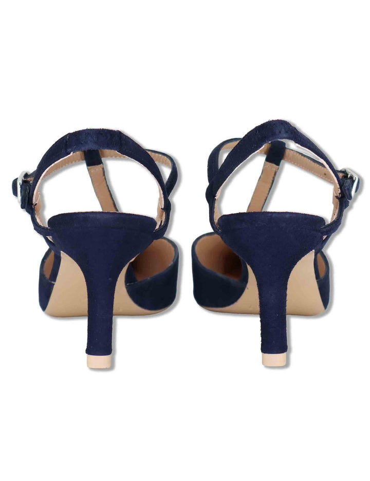 Decollete slingback donna in camoscio blu con tacco alto e cinturini regolabili LETON KS OCEAN Unisa 