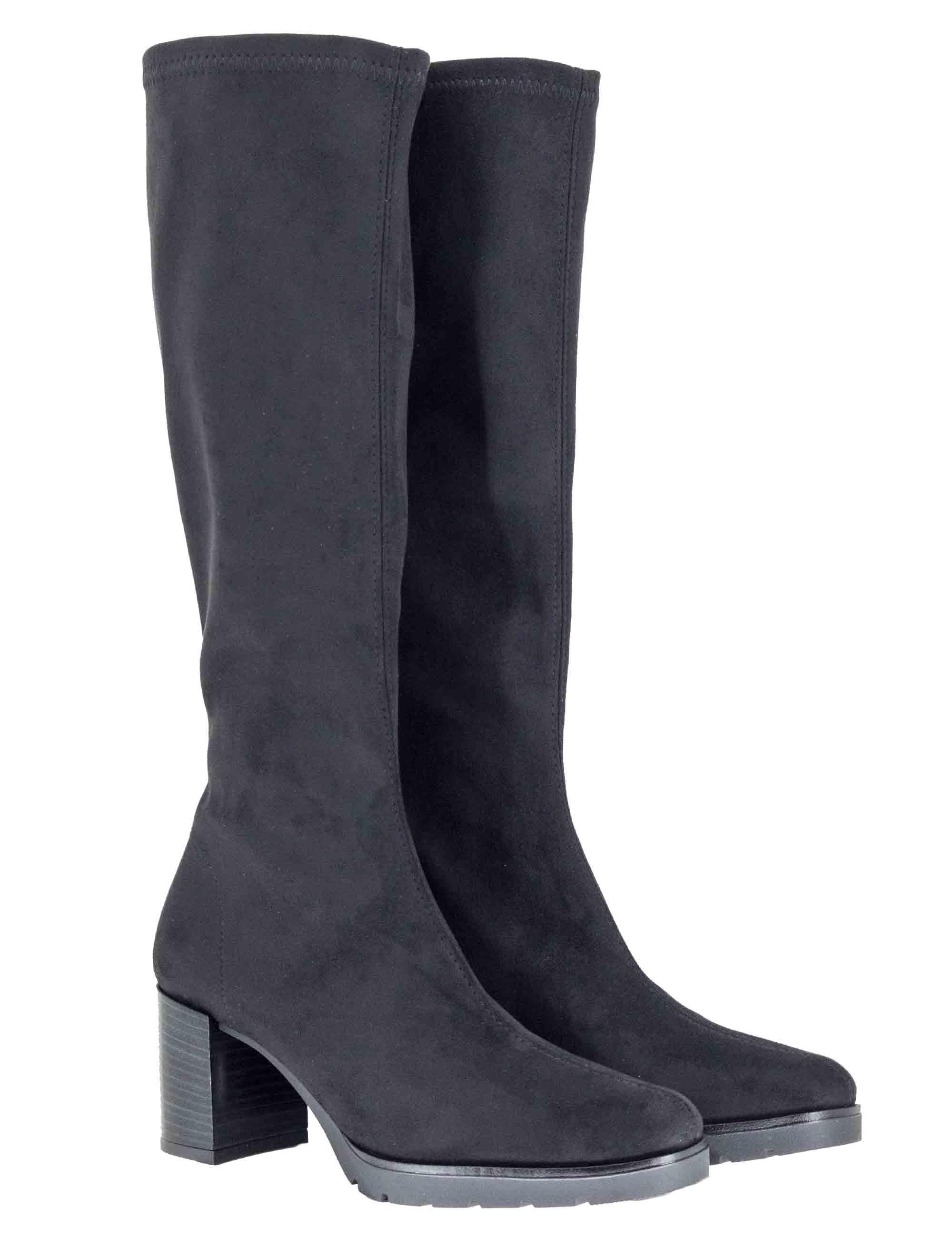 Stivali donna in tessuto elasticizzato nero con tacco e plateau 78173-AE 05 Miss Elastic 