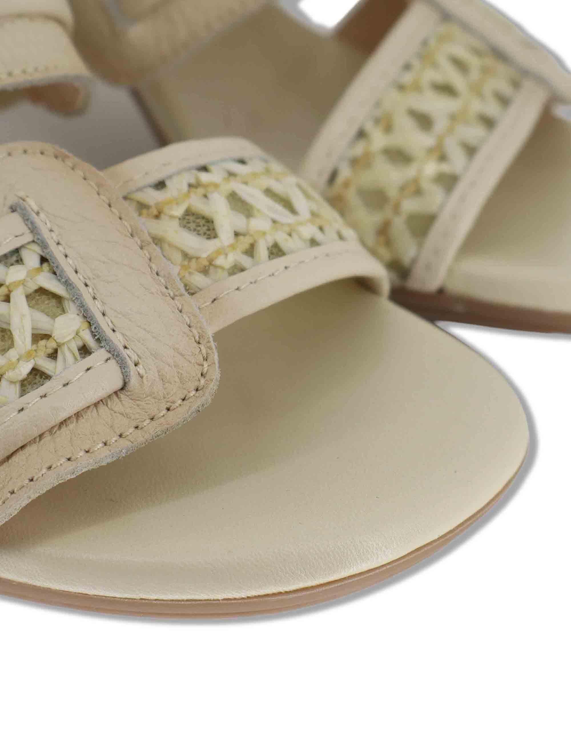 Sandali donna in pelle off white con doppia fascia e tacco alto RHV264747 PANNA Hispanitas 