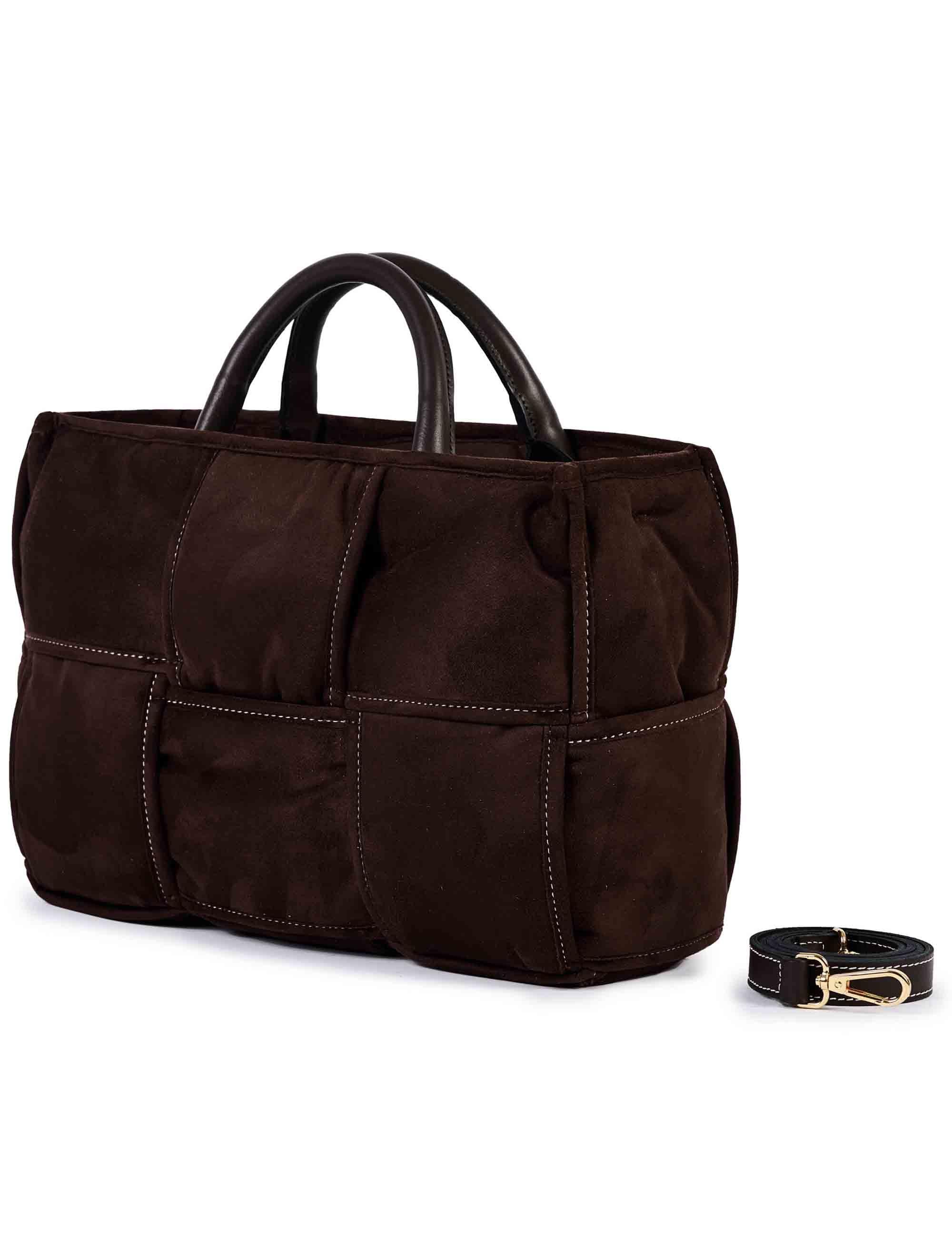 Borse donna in camoscio marrone intrecciato con doppi manici e tracolla DEMI G01 Via Mail Bag 