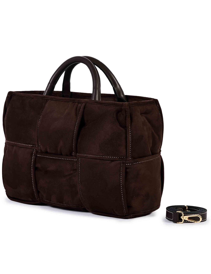 Borse donna in camoscio marrone intrecciato con doppi manici e tracolla DEMI G01 Via Mail Bag 