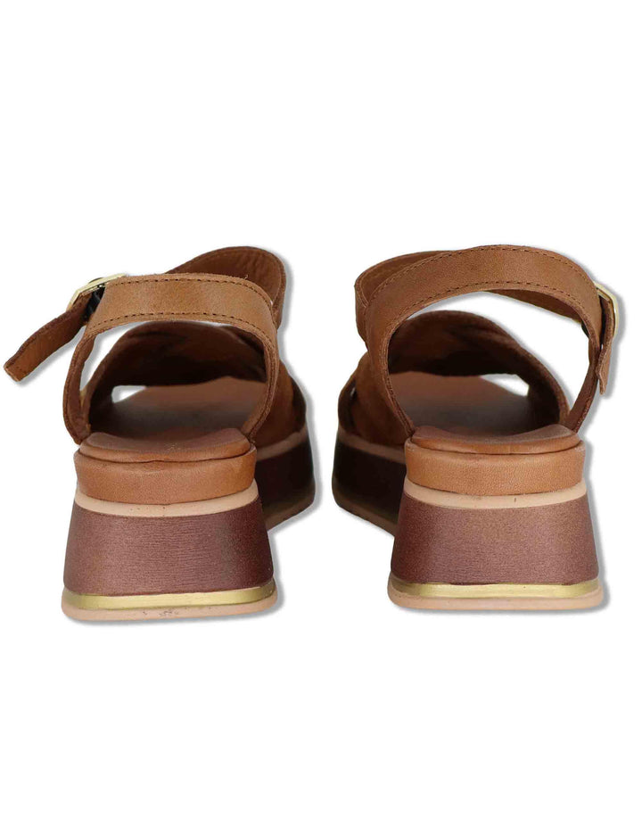Sandali donna in camoscio cuoio con cinturino alla caviglia e zeppa in gomma SP261325 014 Spatarella 