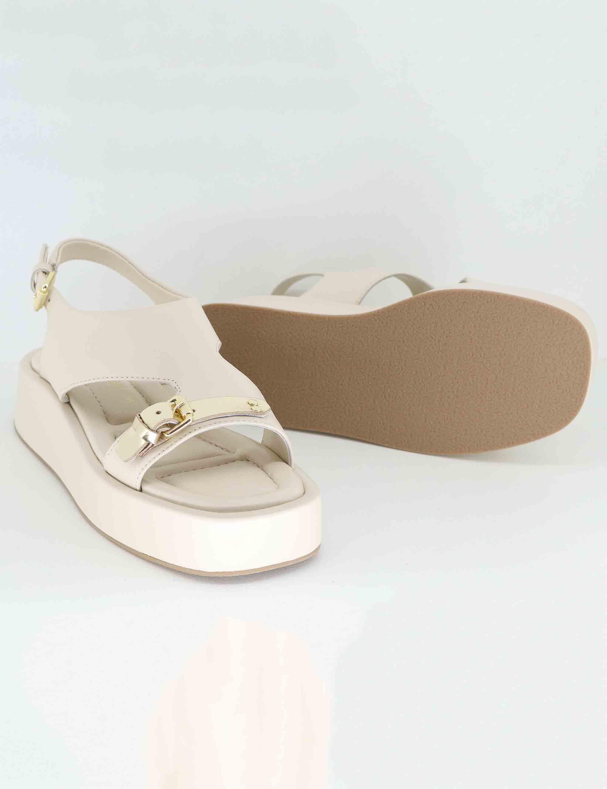 Sandali donna in pelle off white con zeppa bassa EB1504X 100W Elvio Zanon 