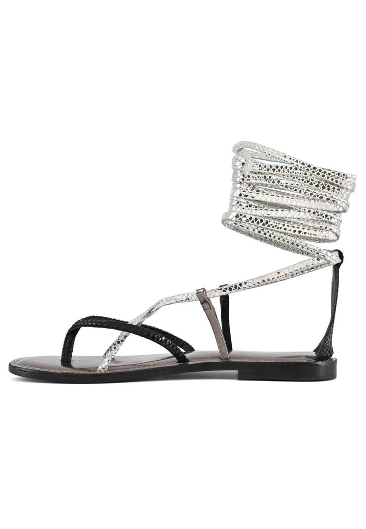 Sandali flat donna infradito in pelle nera con lacci alla caviglia 223016 BLA Coral Blue 