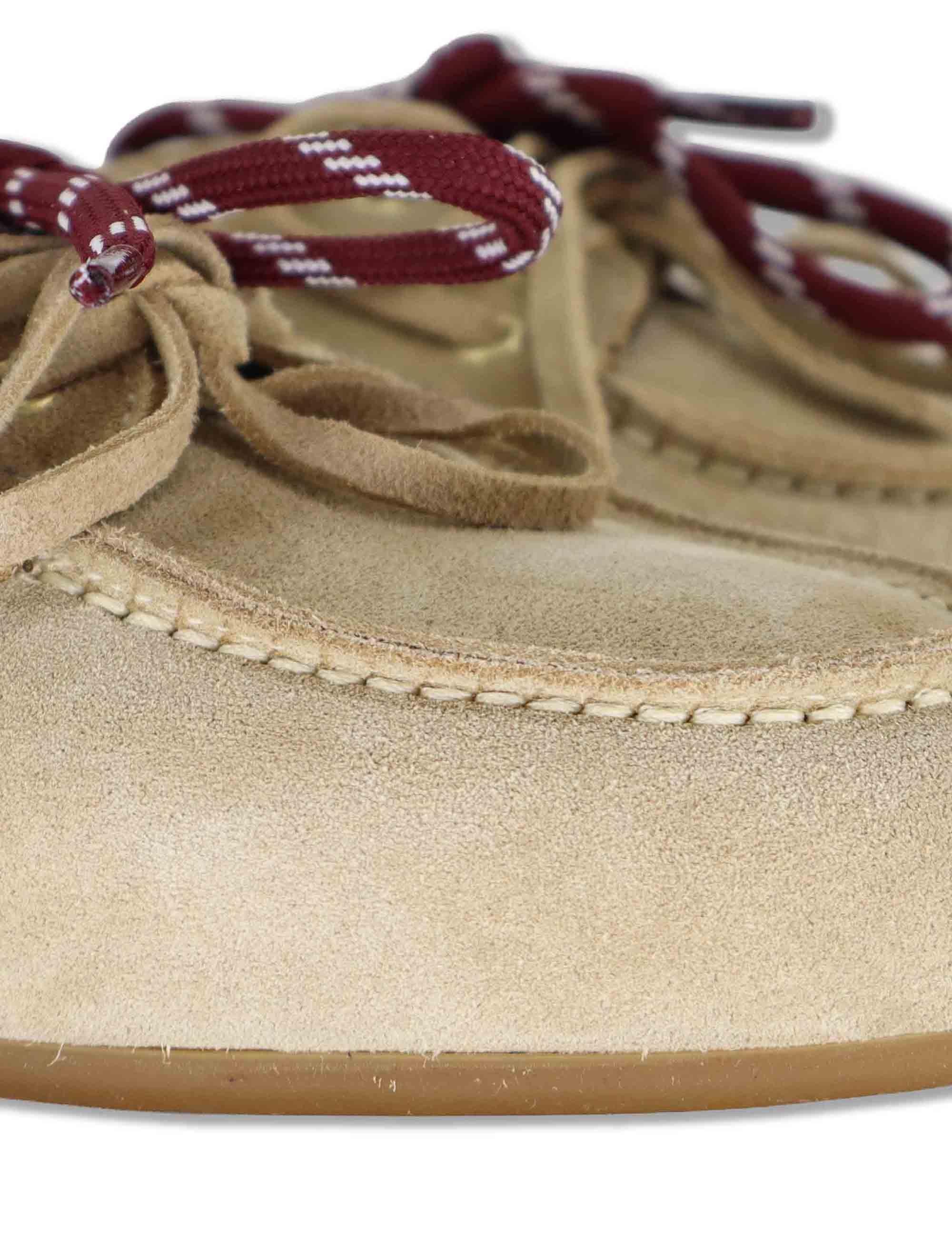 Sabot donna in camoscio beige con doppi lacci e suola bassa in gomma SP91 016 Spatarella 