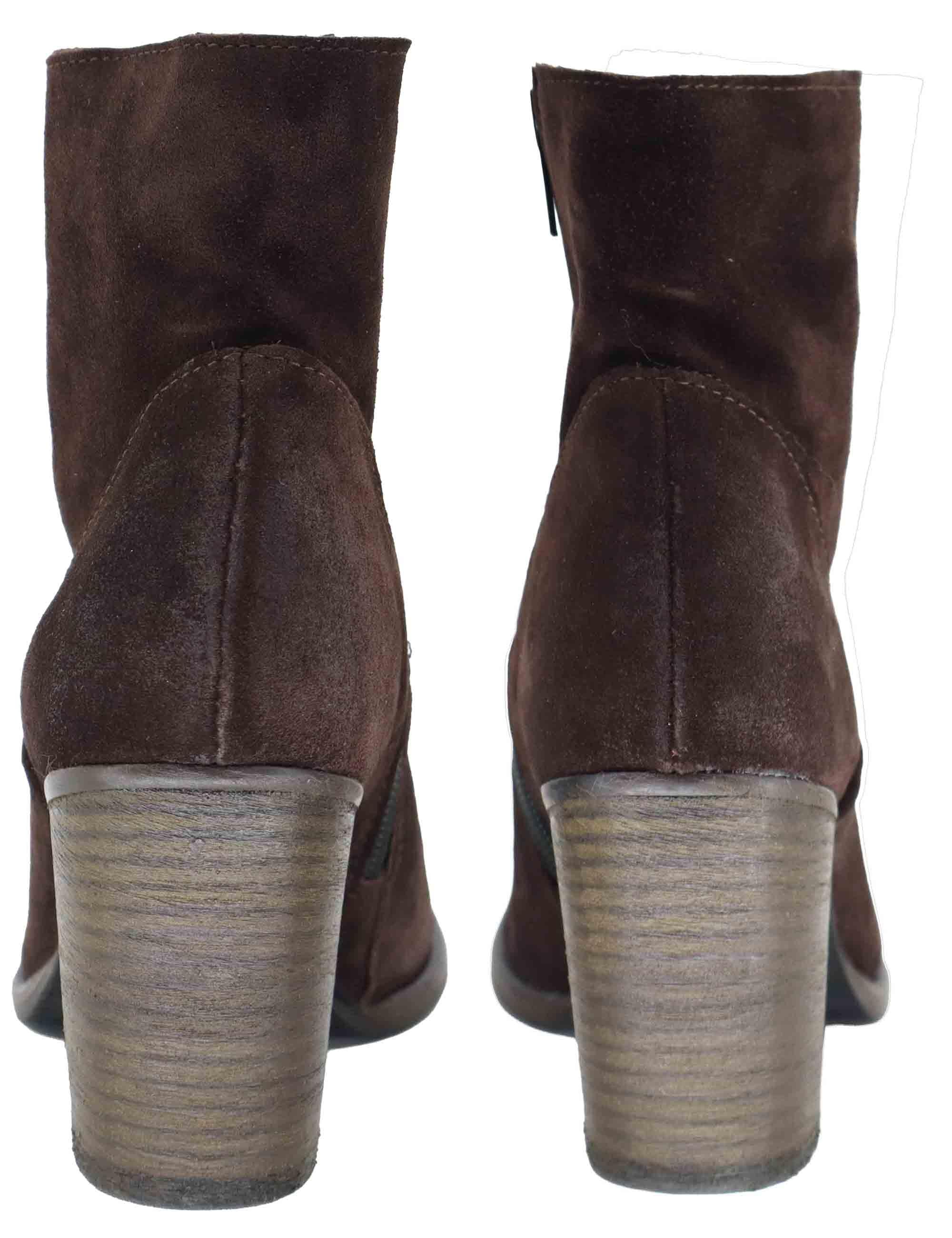 Stivaletti donna in camoscio marrone vintage con tacco alto 9754SLIM 014 Les Venues 