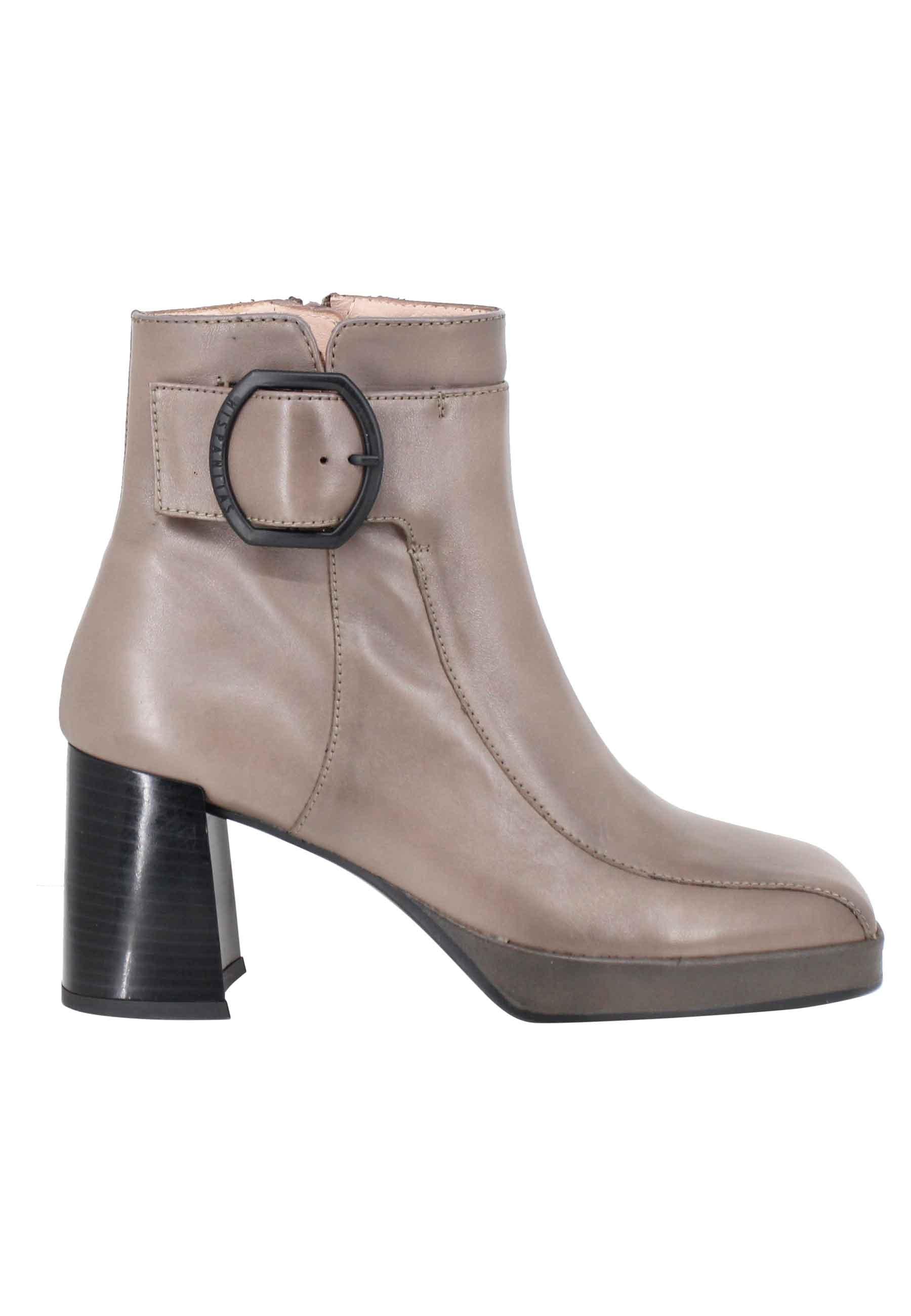 Stivaletti donna in pelle grigia con cinturino tacco e plateau HI222294 022 Hispanitas 