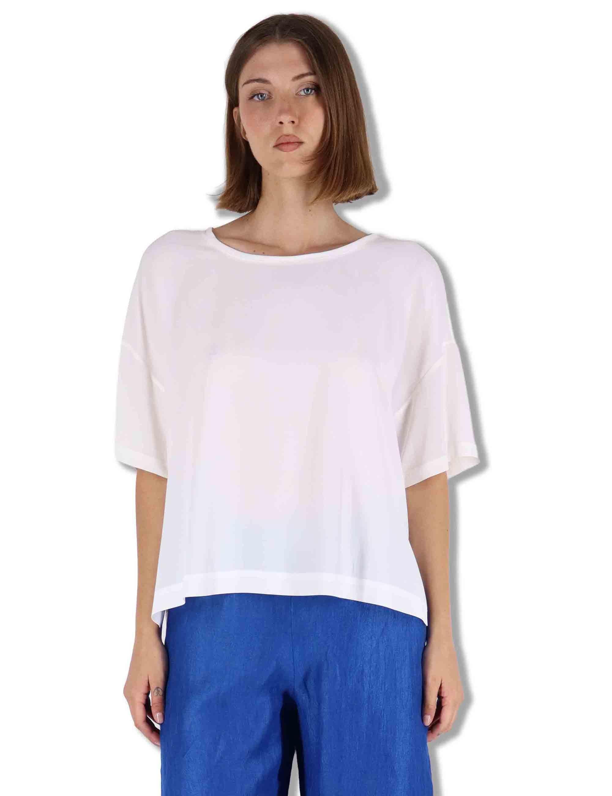 Camicie donna Fluid Crepe in misto seta bianca maniche a 3/4 JM440050672 10001 Maliparmi 