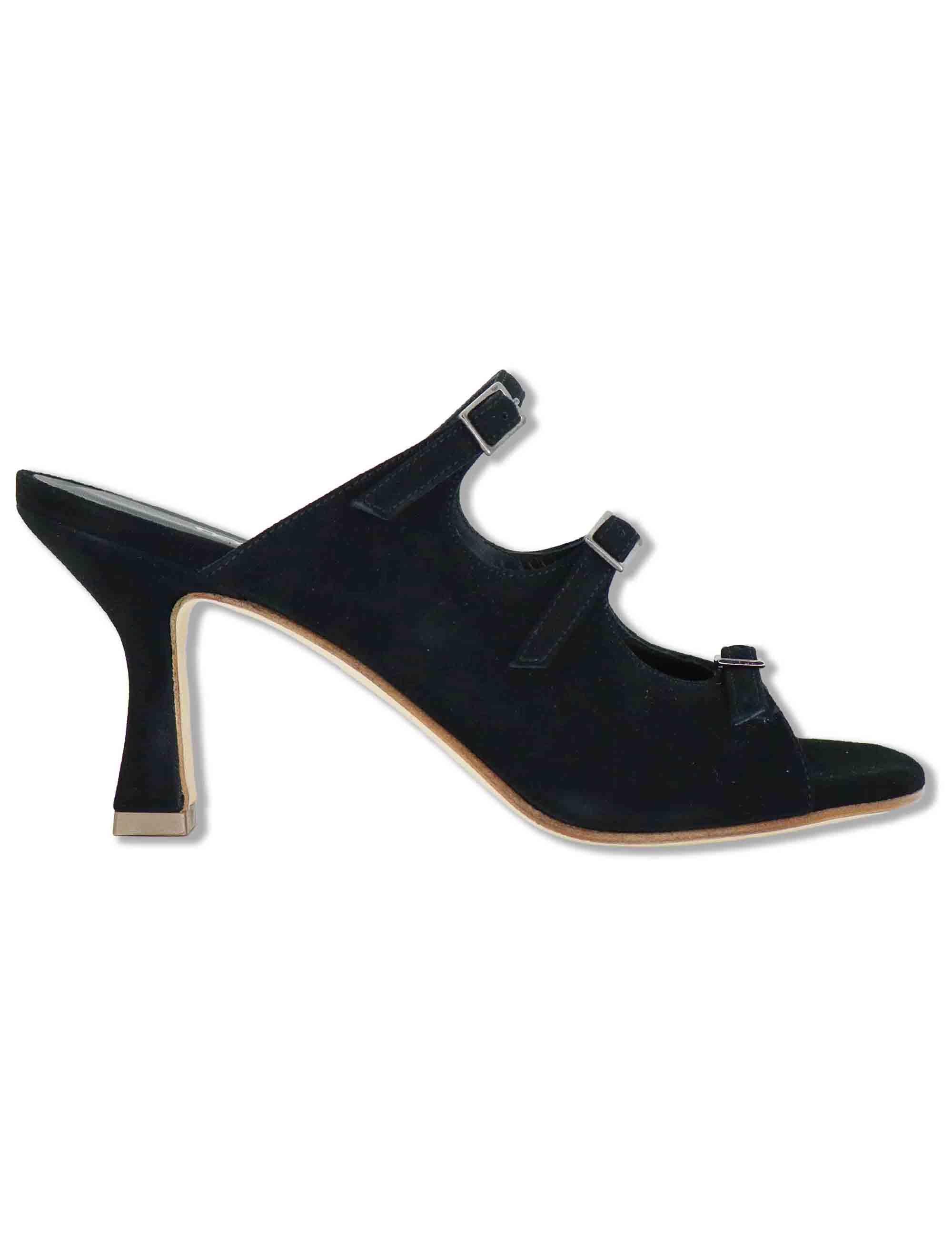 Sandali donna in camoscio nero con fibbiette e tacco alto 1050 001 Tattoo 