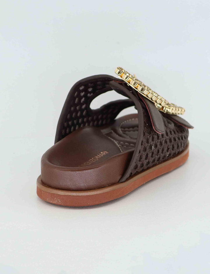 Sandali flat donna in pelle marrone con doppia fibbia PRIMULA06 014 Lorenzo Mari 