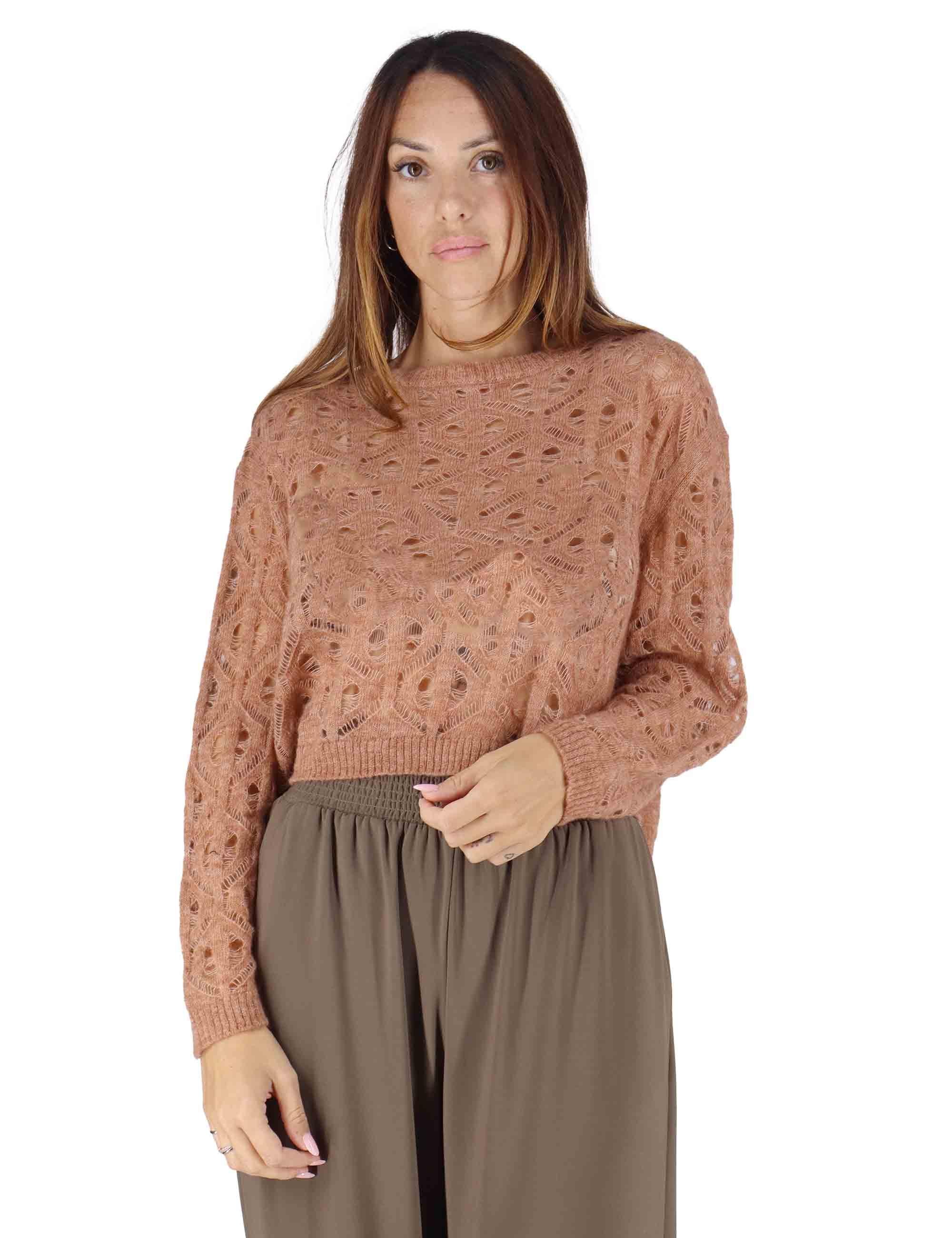 Maglioni in lana cipria effetto pizzo Donna 3W25-MAIS SHAG RUST