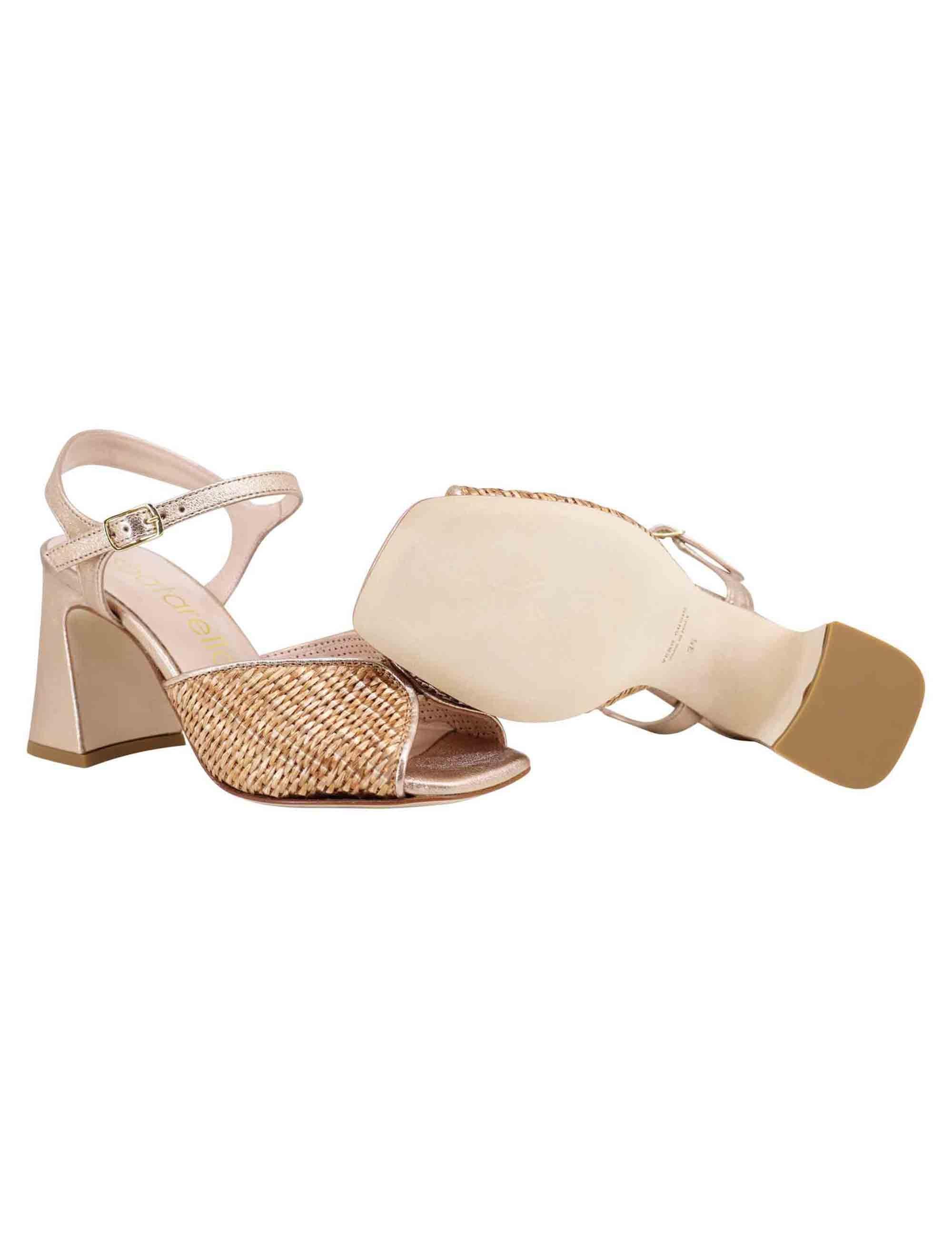 Sandali donna in pelle oro laminata con tacco alto e cinturino alla caviglia SPX1211P 1413 Spatarella 