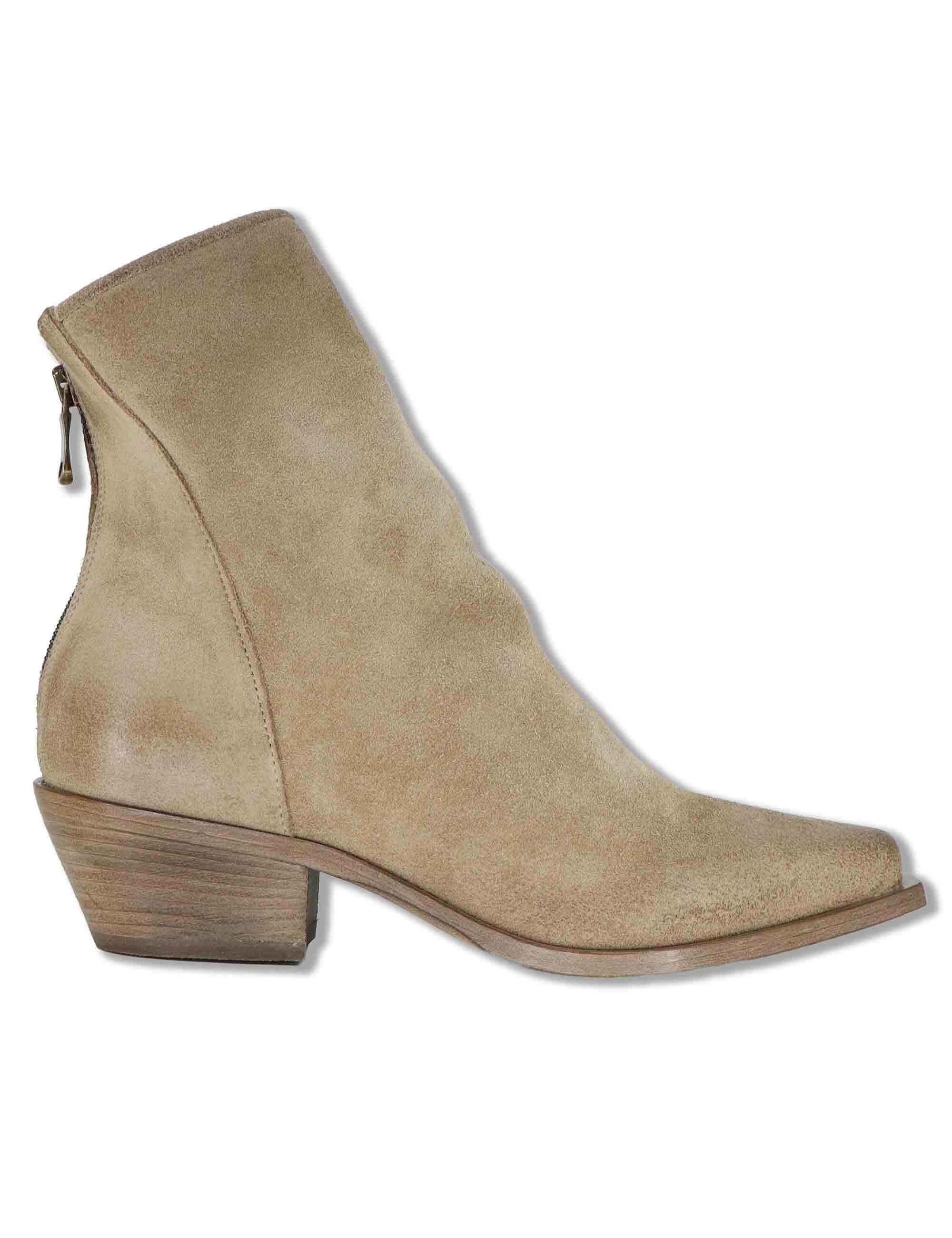 Stivaletti texani donna in camoscio taupe con zip posteriore e tacco medio SPDX2215 0289 Spatarella 