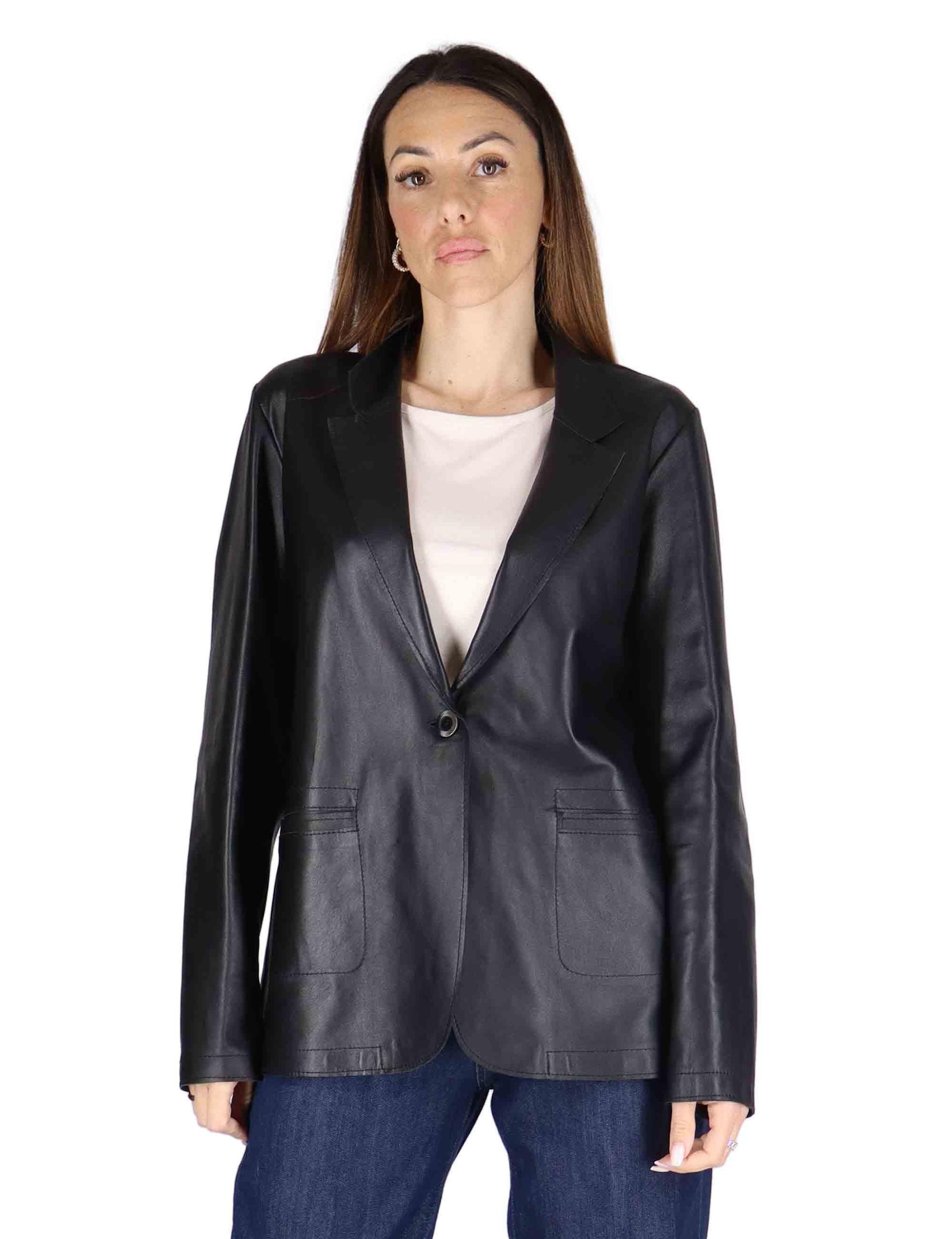 Giacche over donna in pelle nera SP2375 0001 Spatarella 