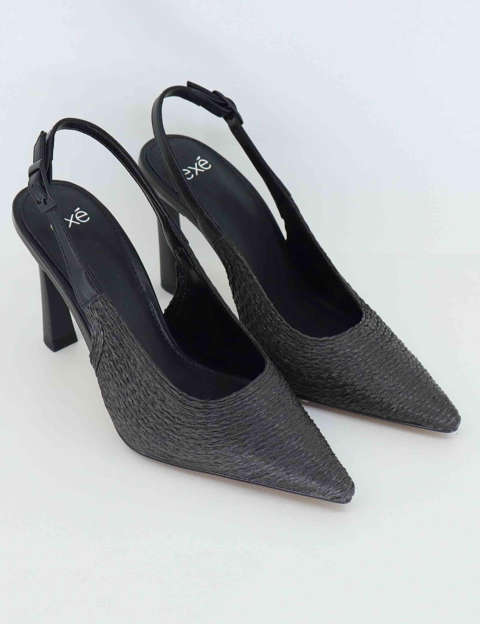 Slingback donna in rafia nera con tacco alto U47009005H23 908 Exe 
