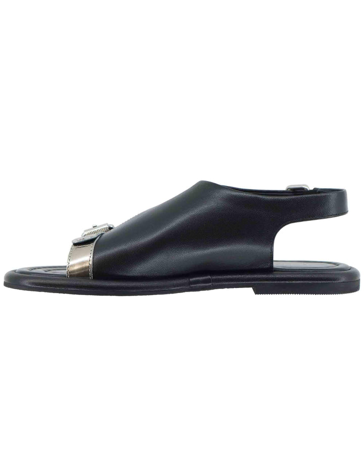 Sandali flat donna in pelle nera con cinturino posteriore EB1104X 605 Elvio Zanon 