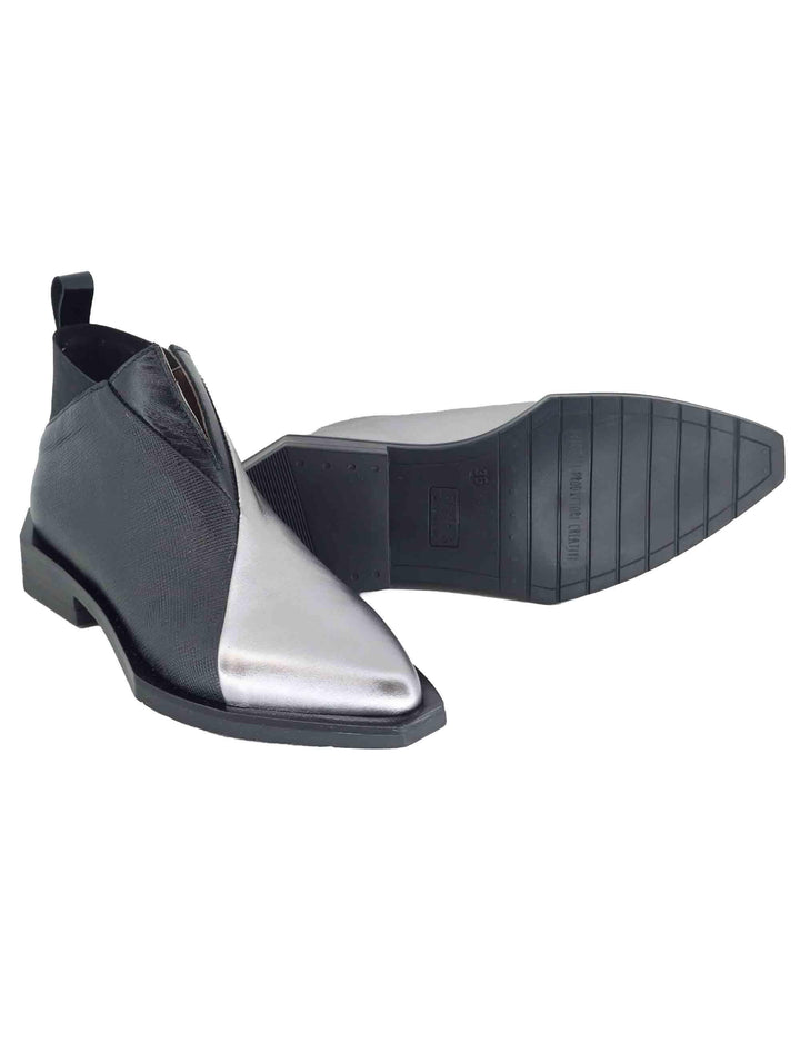 Stivaletti donna in pelle nera e argento tacco basso G36A 4 Le Bohemien 