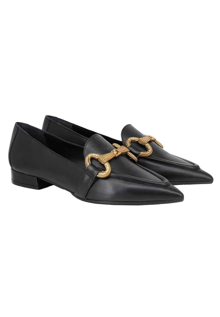 Mocassini donna in pelle nera tacco basso con morsetto e punta a punta SP182 001 Spatarella 