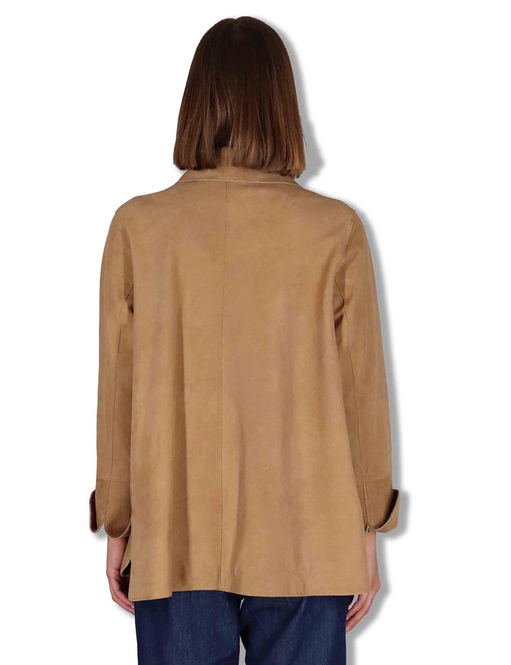 Giacche donna in camoscio cammello con bottoni gioiello SP2427 013 Spatarella 